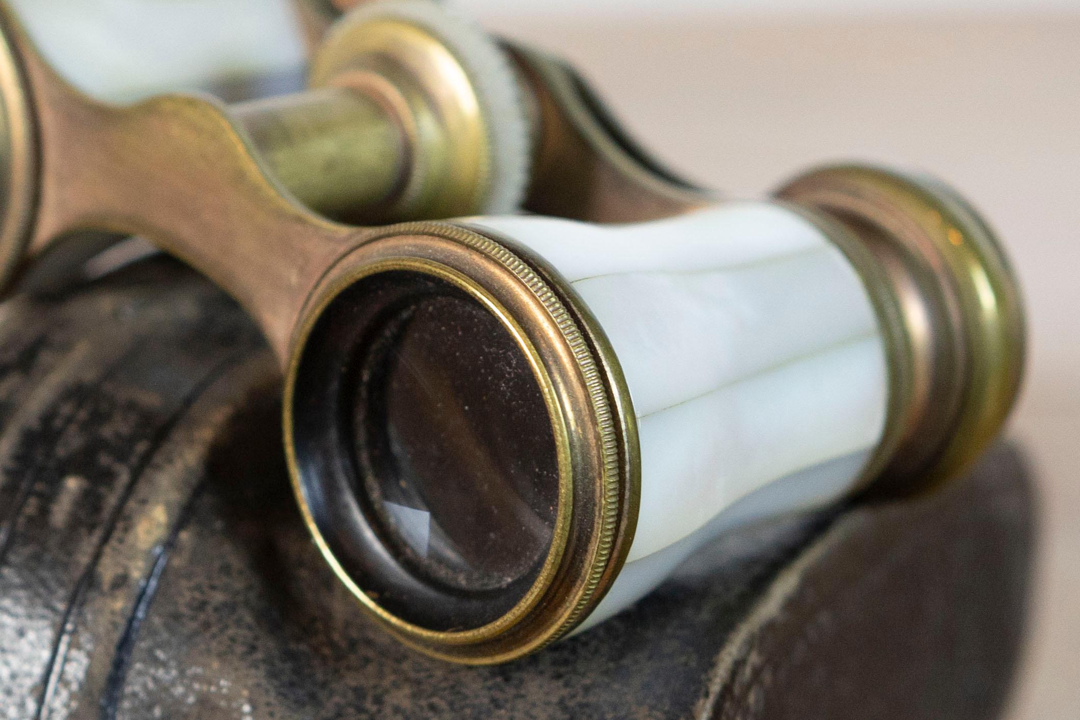 Swedish 20th-Century Mother-of-Pearl and Brass Theater Binoculars with Leather For Sale 3