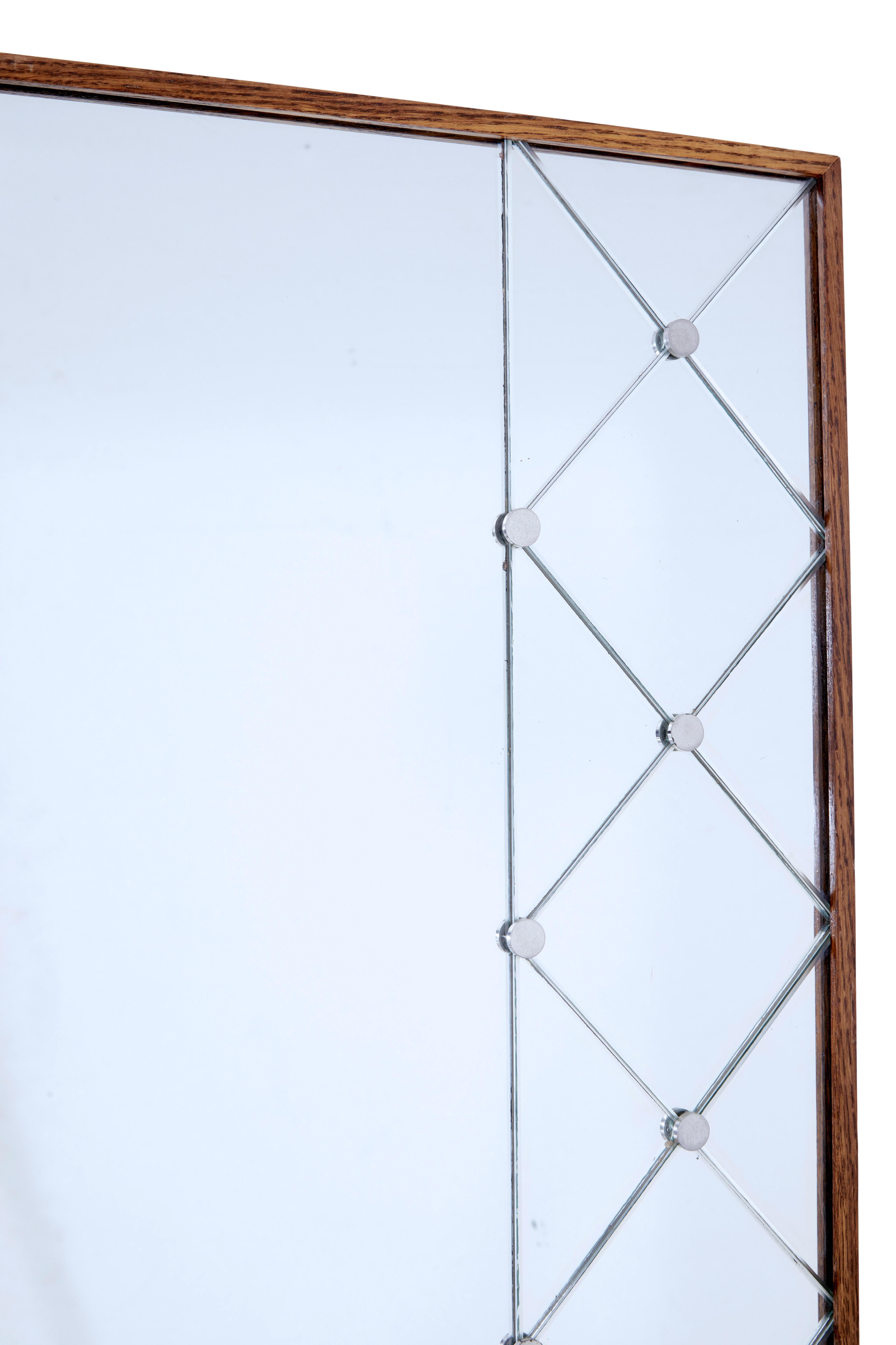 Hand-Crafted Swedish 20th Century Oak Framed Hall Mirror