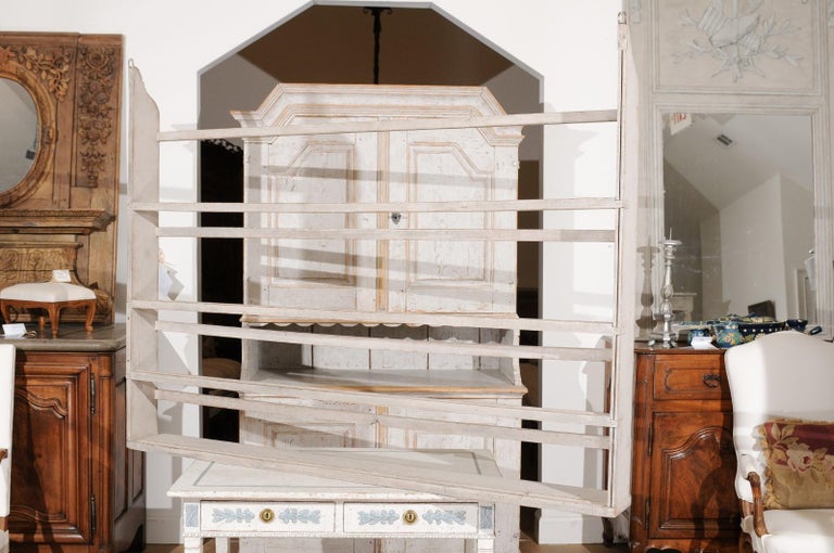 Swedish 20th Century Painted Wood Plate Rack with Distressed Painted