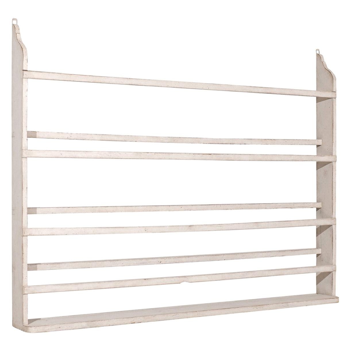 Swedish 20th Century Painted Wood Plate Rack with Distressed Painted Finish  For Sale at 1stDibs