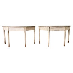 Swedish 20th Century Pair of Demilune Consoles