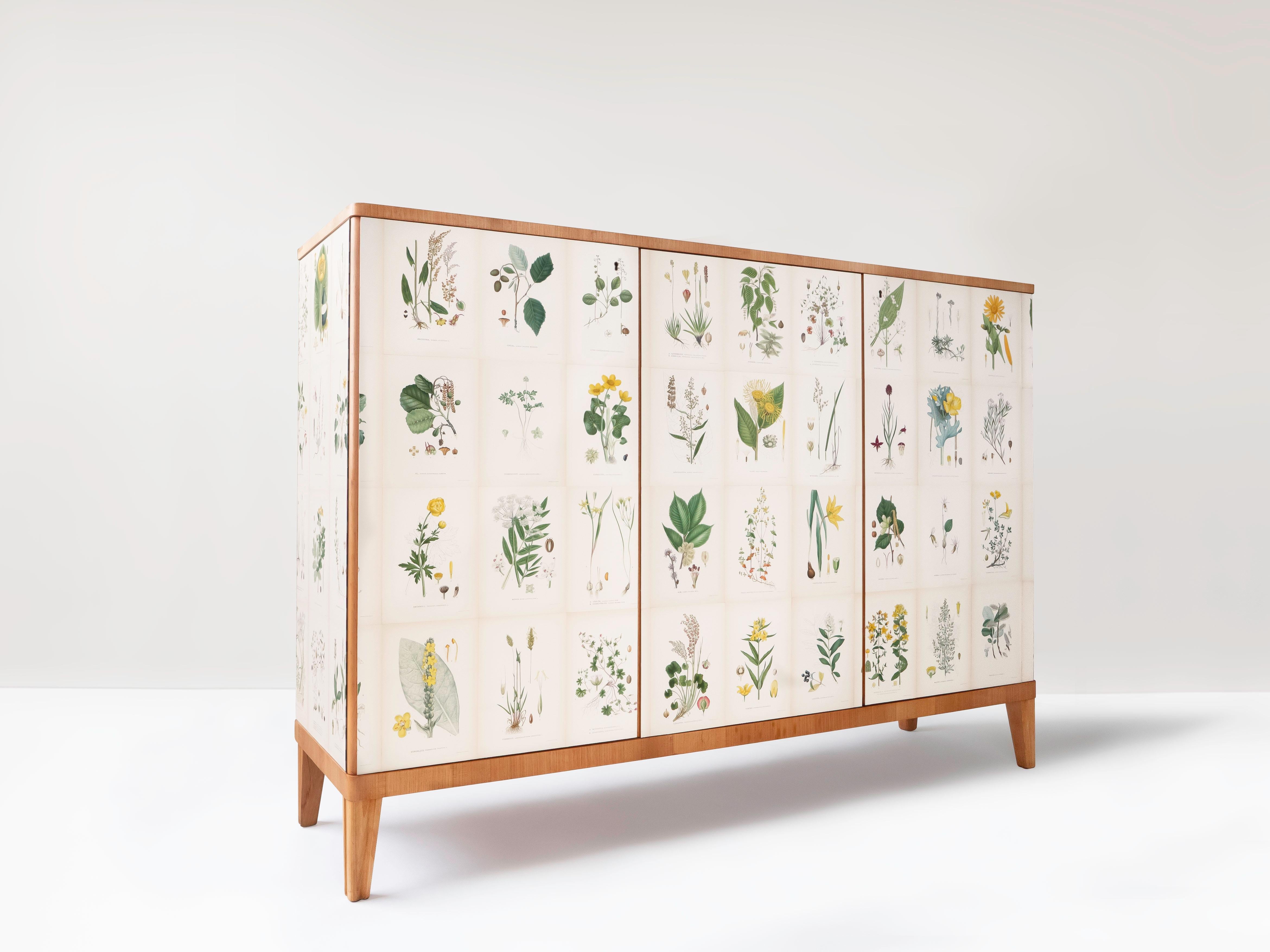 XX secolo Armadio svedese a 3 ante con illustrazioni di Flora Nordens, stile Josef Frank in vendita