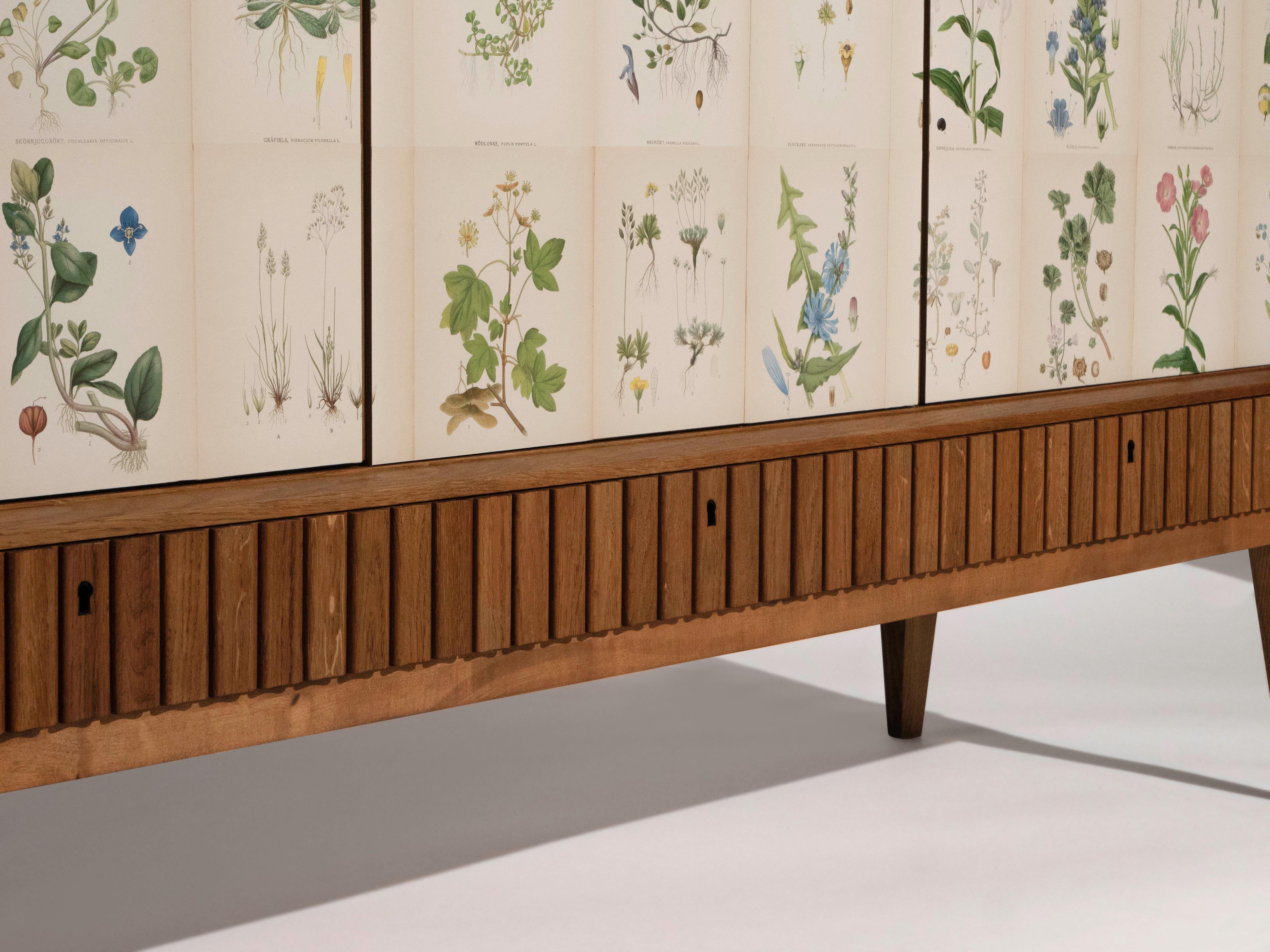 20th Century Swedish 3-Door Cabinet with Nordens Flora Illustrations, Josef Frank Style
