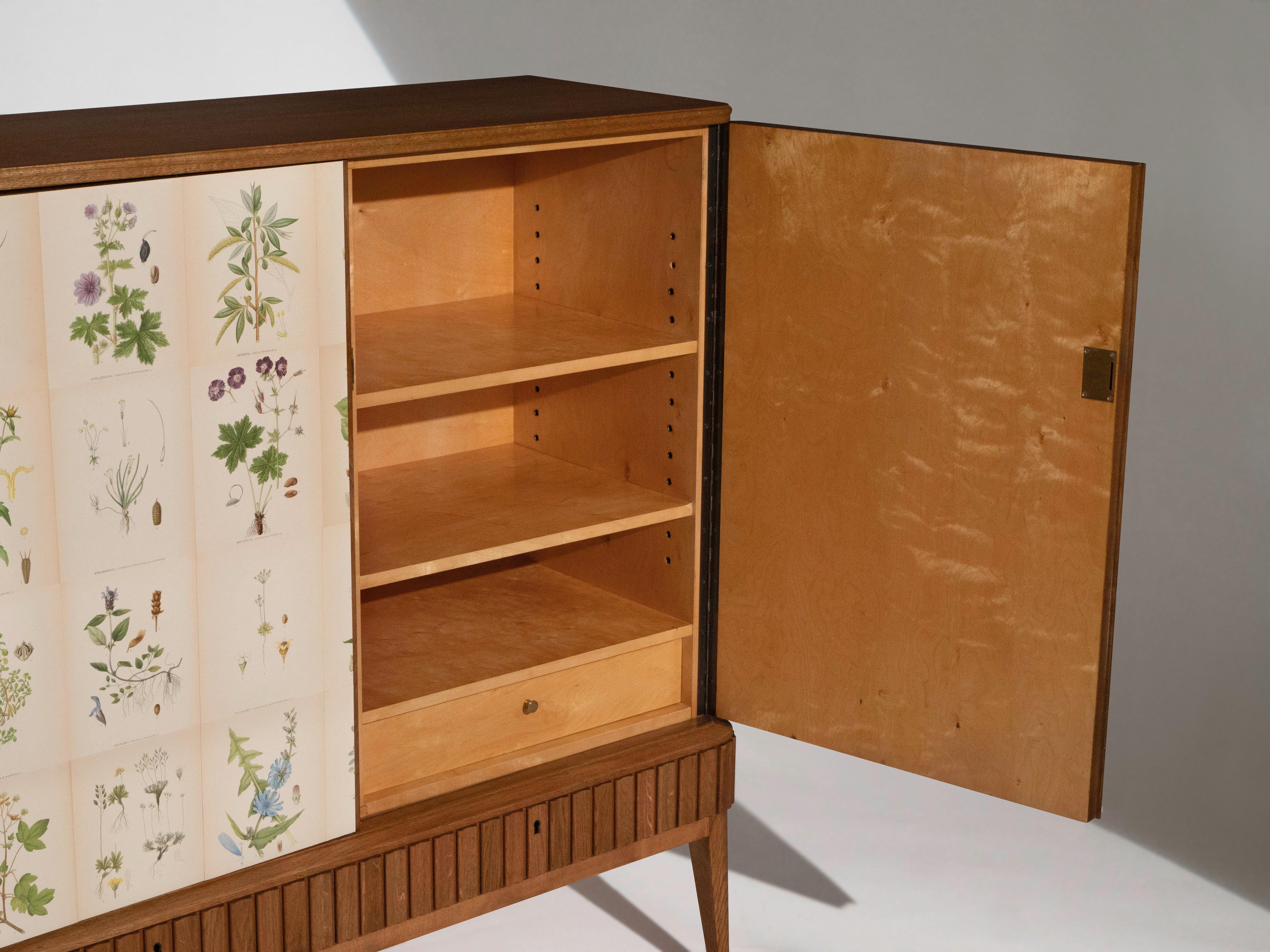 Swedish 3-Door Cabinet with Nordens Flora Illustrations, Josef Frank Style 1