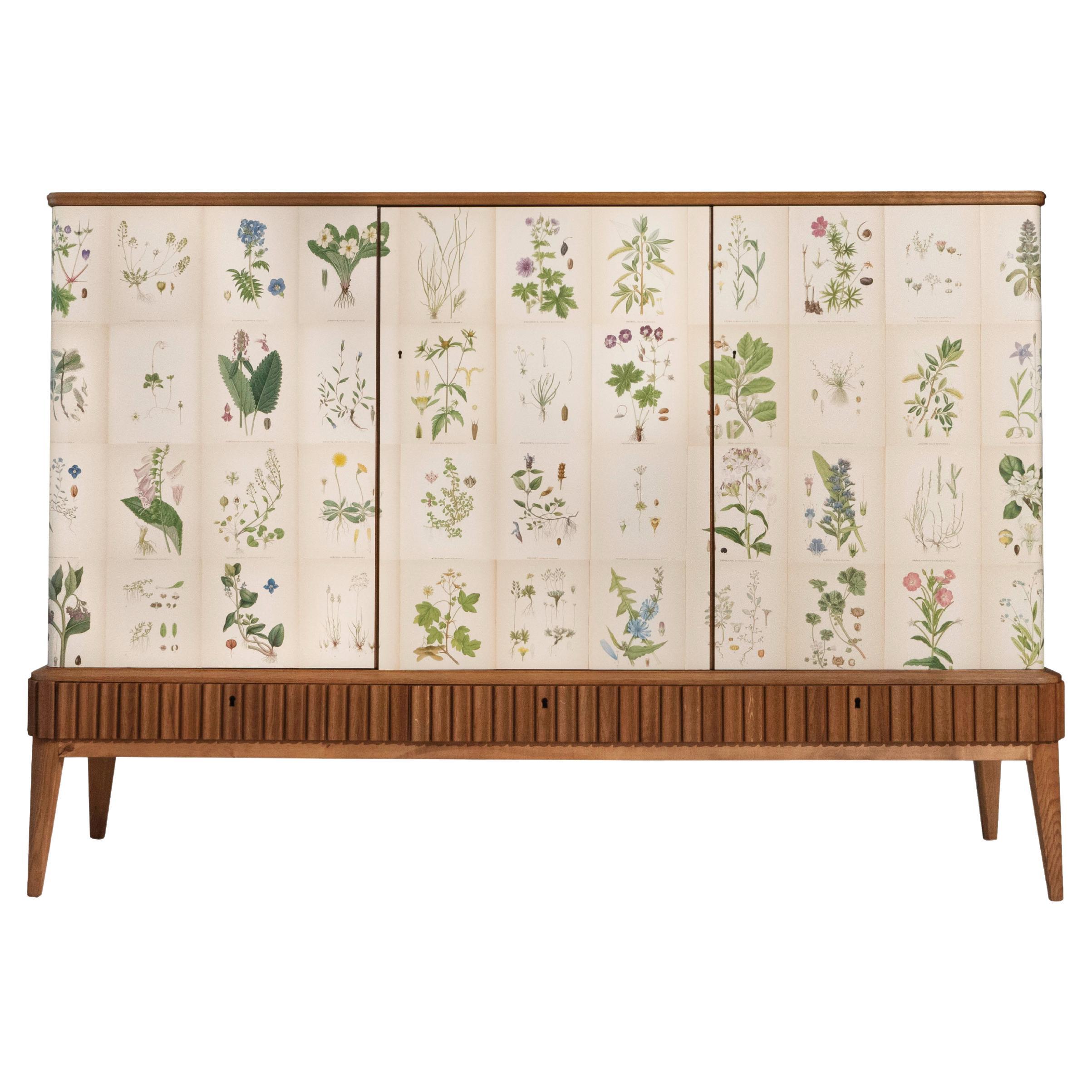 Swedish 3-Door Cabinet with Nordens Flora Illustrations, Josef Frank Style