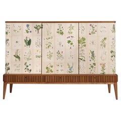 Swedish 3-Door Cabinet with Nordens Flora Illustrations, Josef Frank Style
