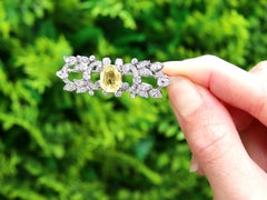 Swedish 3.18 Carat Yellow Sapphire 2.40 Carat Diamond Platinum Brooch Circa 1935