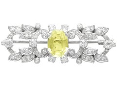 Swedish 3.18 Carat Yellow Sapphire 2.40 Carat Diamond Platinum Brooch Circa 1935