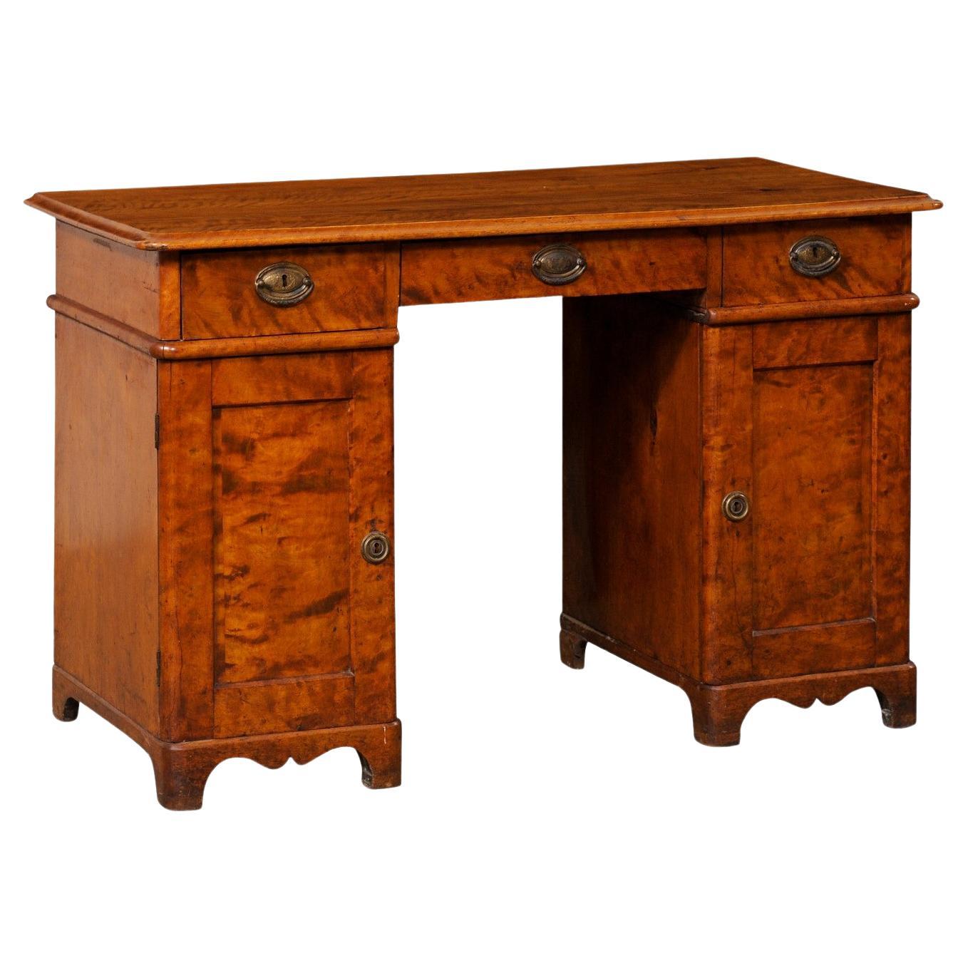 Swedish Wide Curly Birch Pedestal Desk, Circa 1820-1840 For Sale