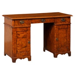 Antique Swedish Wide Curly Birch Pedestal Desk, Circa 1820-1840