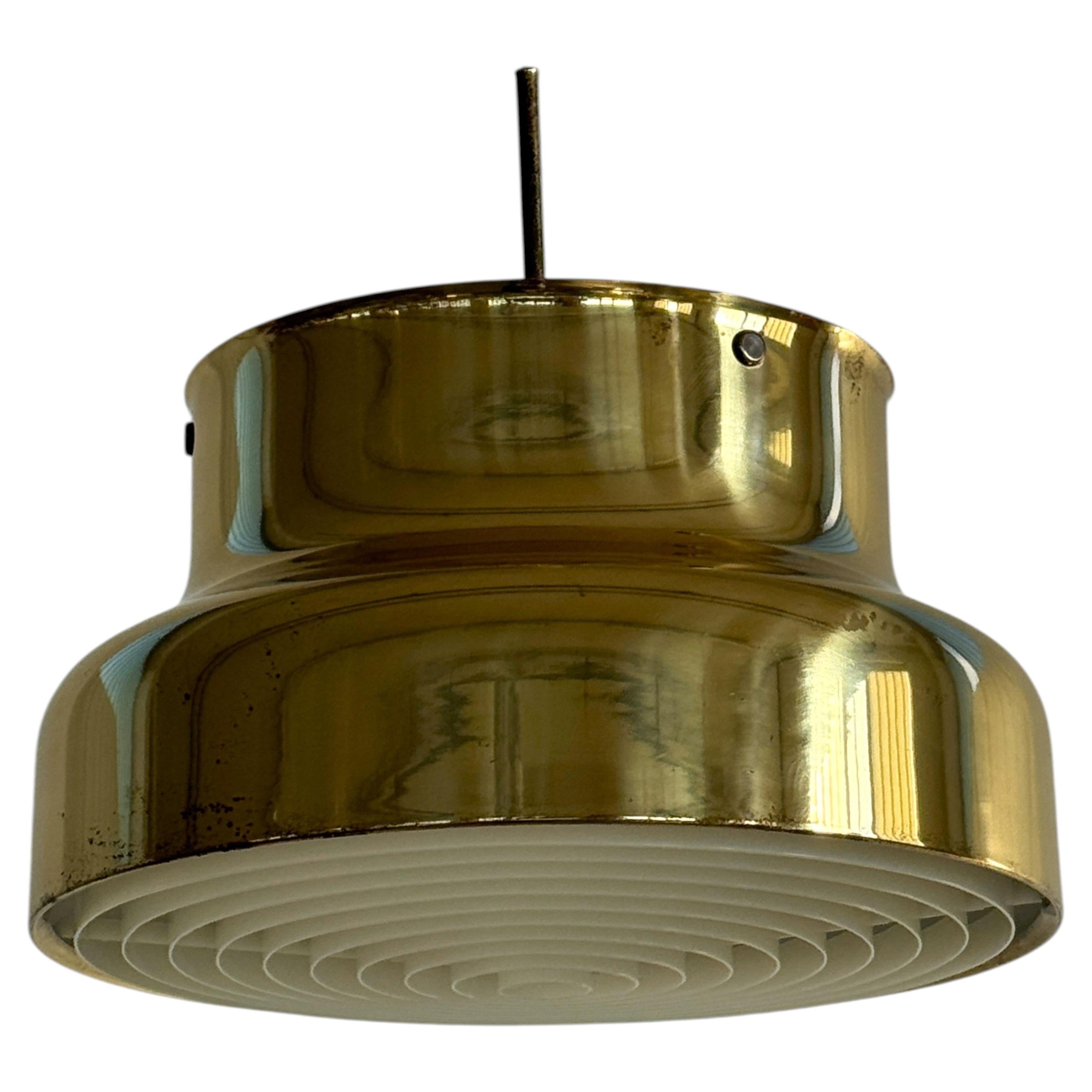 Swedish 70s Ceiling Pendant Light "Bumling" by Ateljé Lyktan in Brass