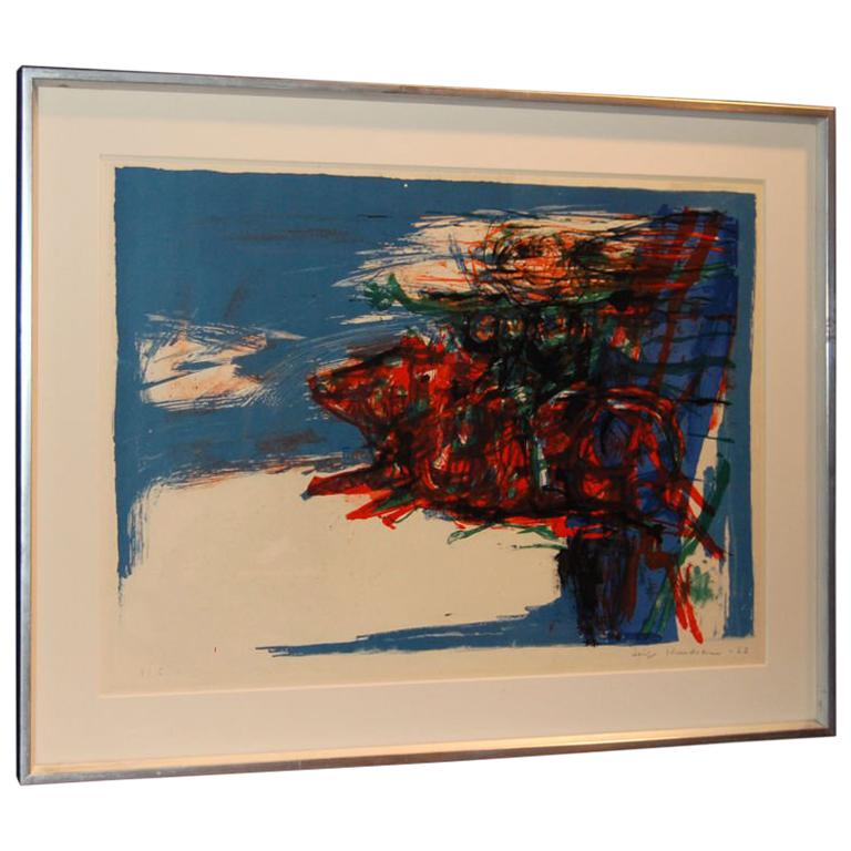Litografía abstracta sueca de Leif Knudsen c. 1962