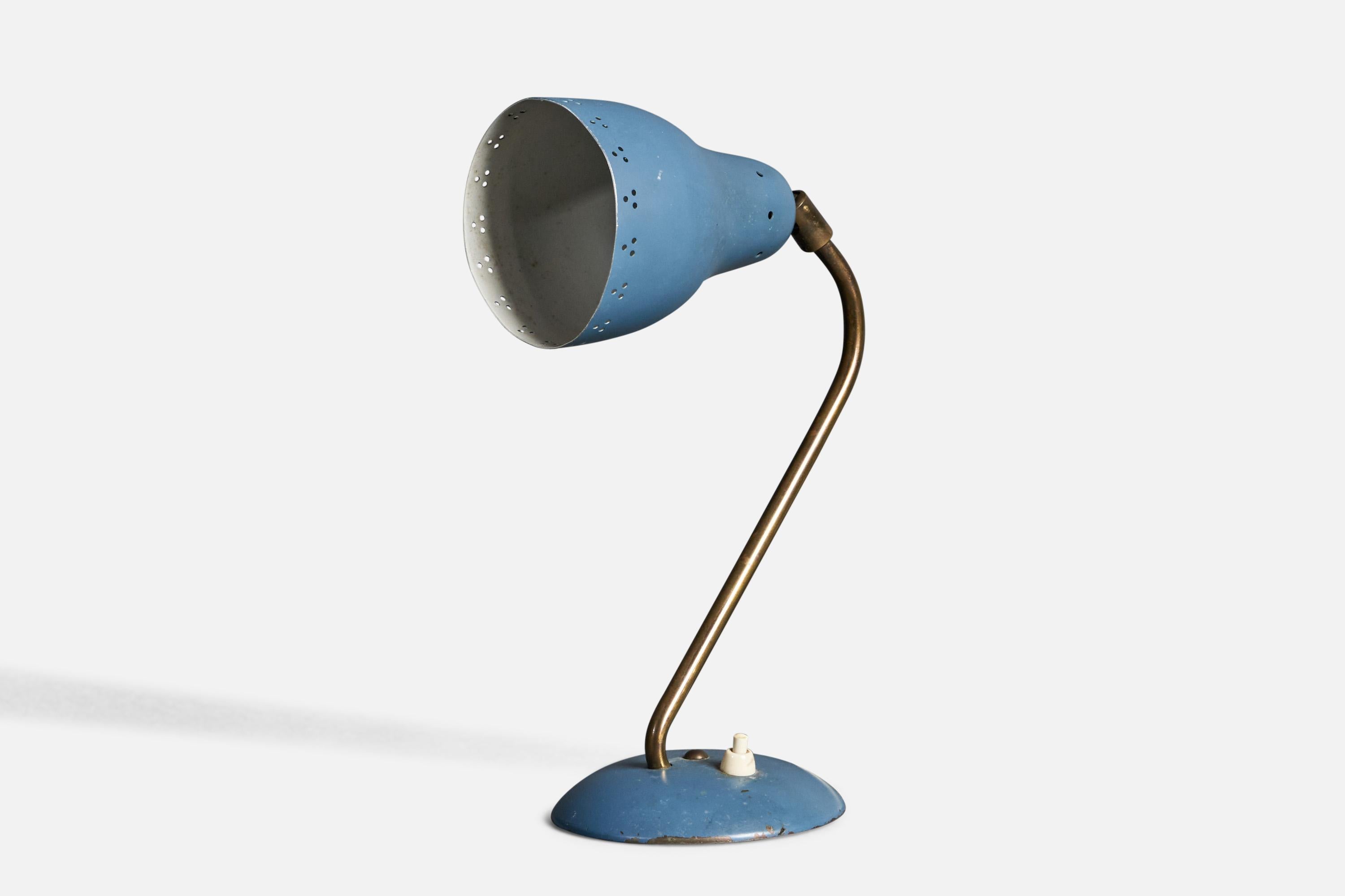 Mid-20th Century Swedish, Adjustable Desk Light, Brass, Lacquered Metal, Sweden, 1950s For Sale