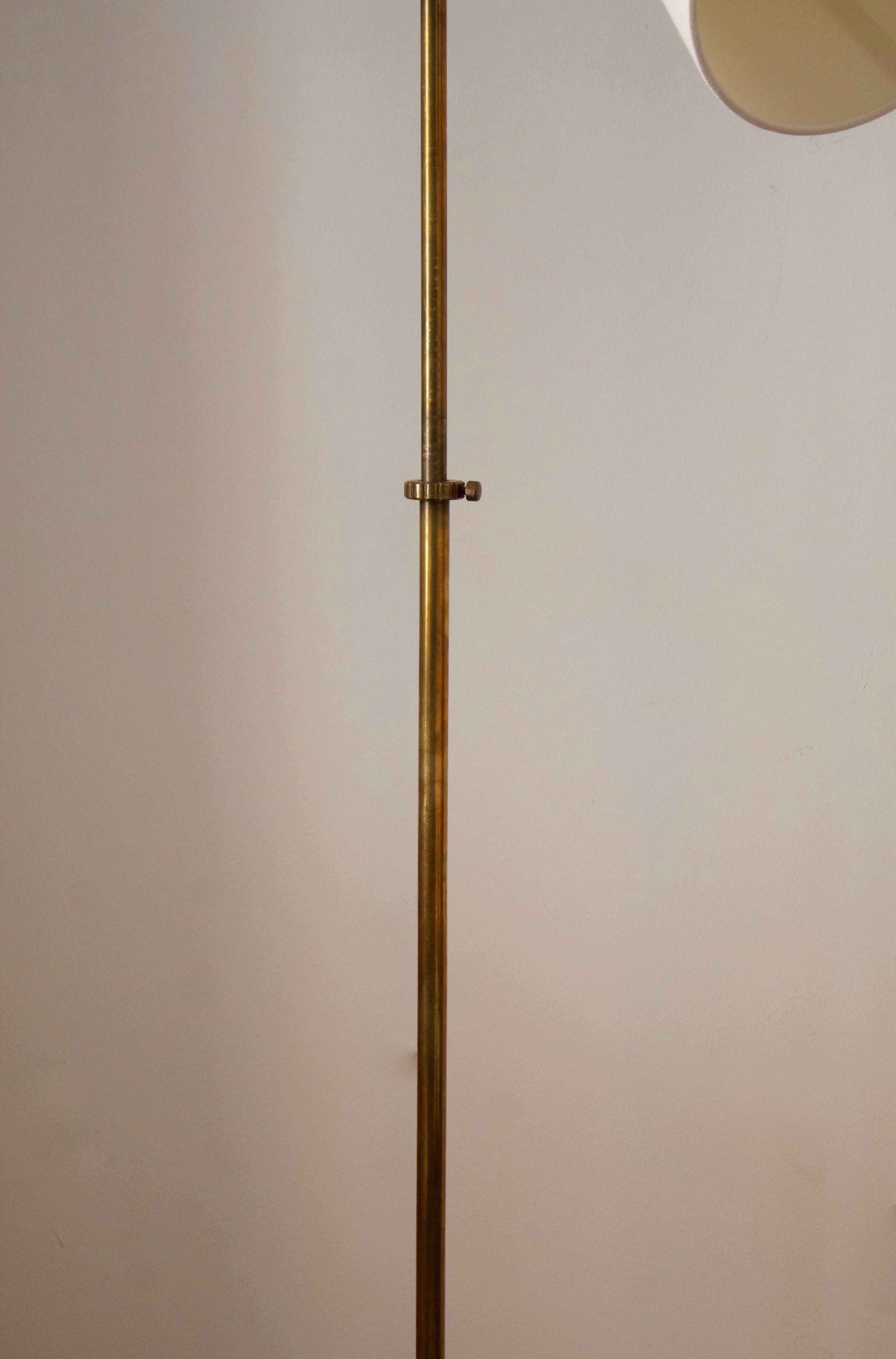 Swedish, Adjustable Floor Lamp, Brass, Fabric, Sweden, 1940s In Good Condition In High Point, NC