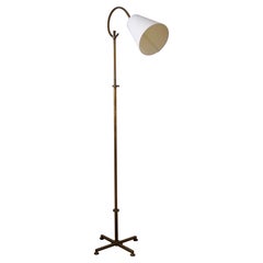 Swedish, Adjustable Floor Lamp, Brass, Fabric, Sweden, 1940s