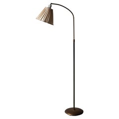 Swedish, Adjustable Floor Lamp, Brass, Fabric, Sweden, 1940s
