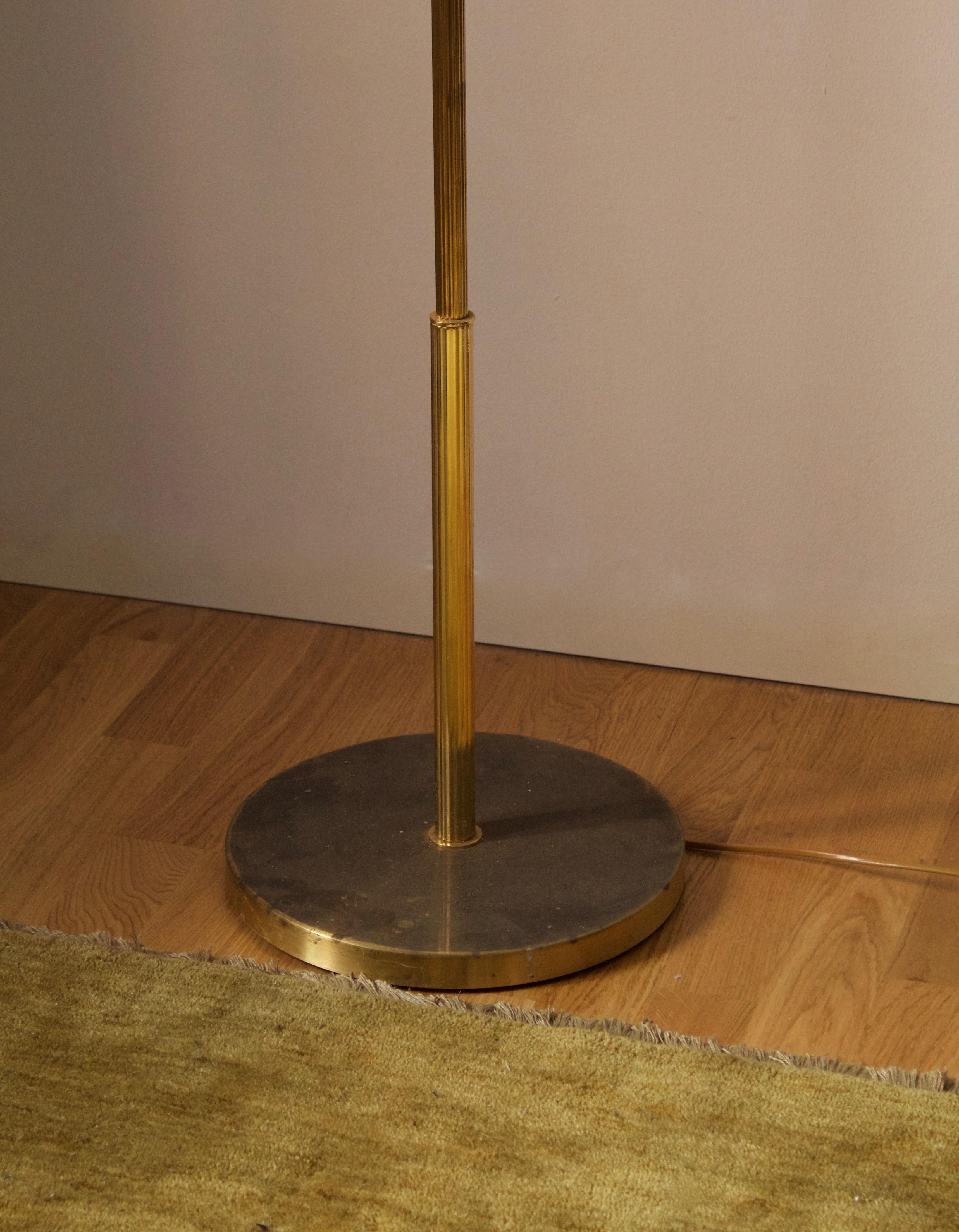 Swedish, Adjustable Floor Lamp, Brass, Fabric, Sweden, 1950s In Good Condition In High Point, NC