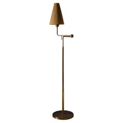 Swedish, Adjustable Floor Lamp, Brass, Fabric, Sweden, 1950s