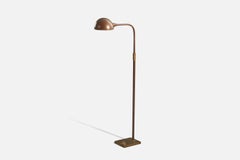 Swedish Designer, Adjustable Floor Lamp, Patinated Brass, Sweden, 1950s