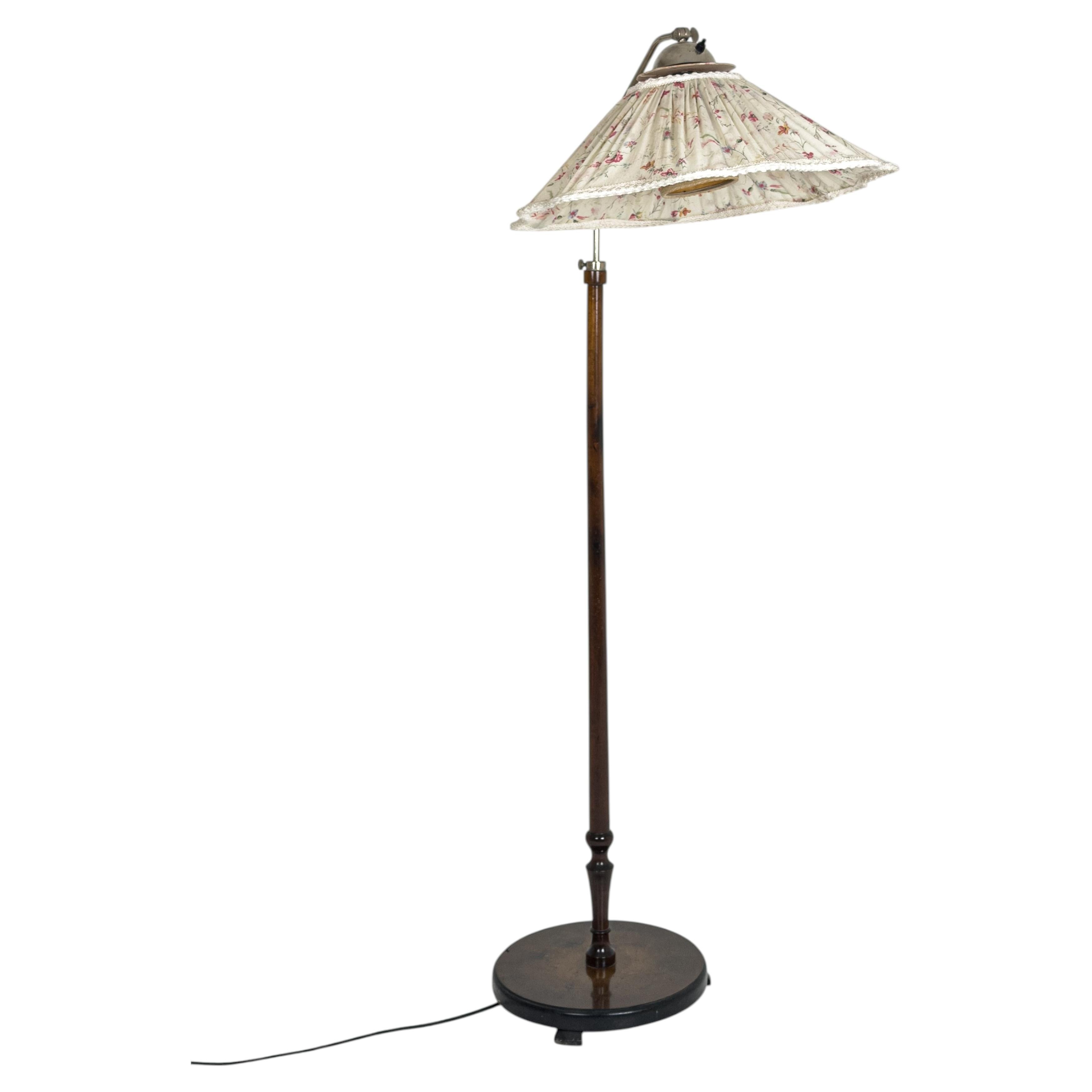 Swedish Adjustable Floor Lamp with Floral Pleated Shade, Mid-Century Modern