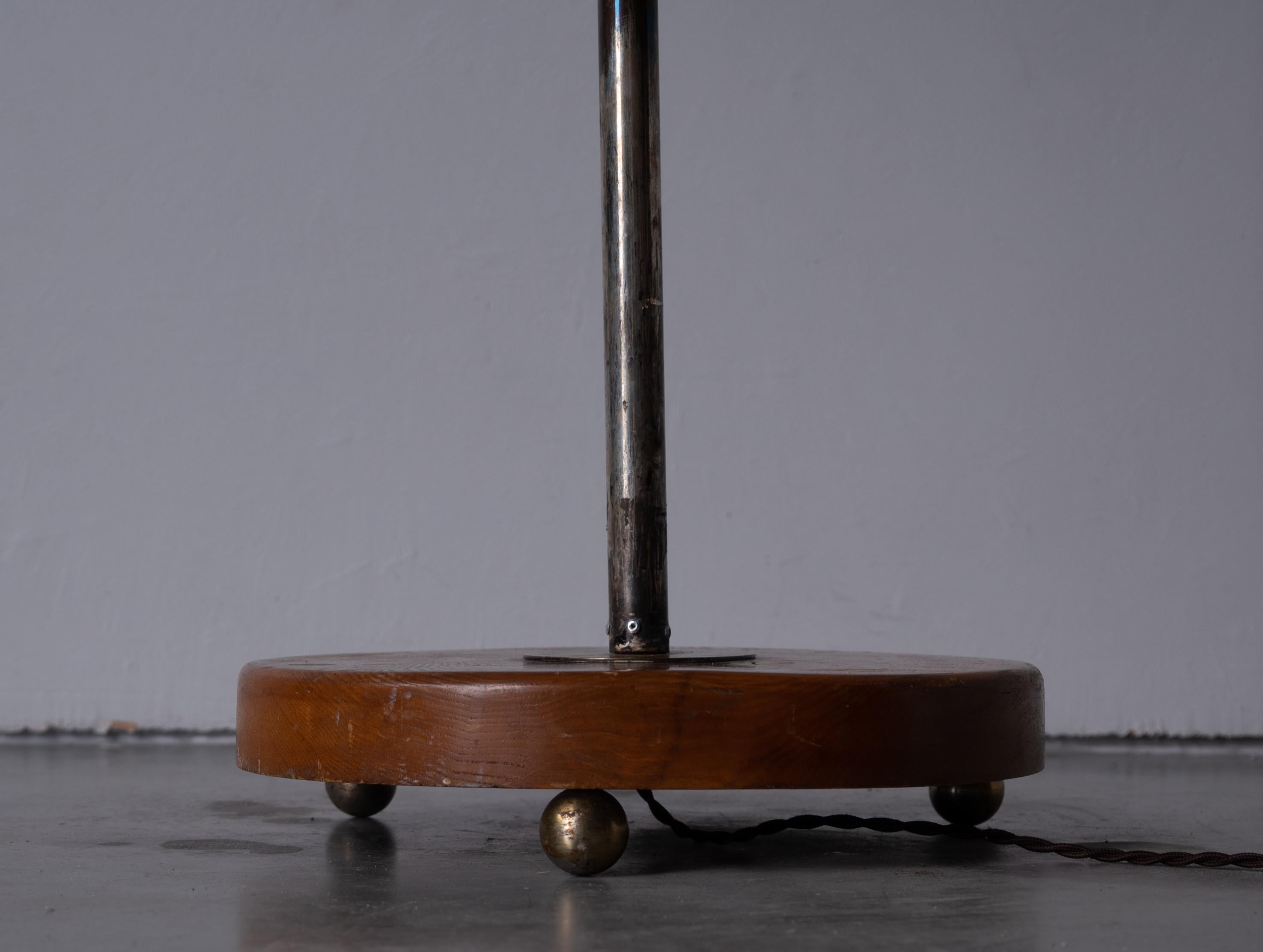 Metal Swedish, Adjustable Floor Lamps, Steel, Wood, Fabric, Sweden, 1940s