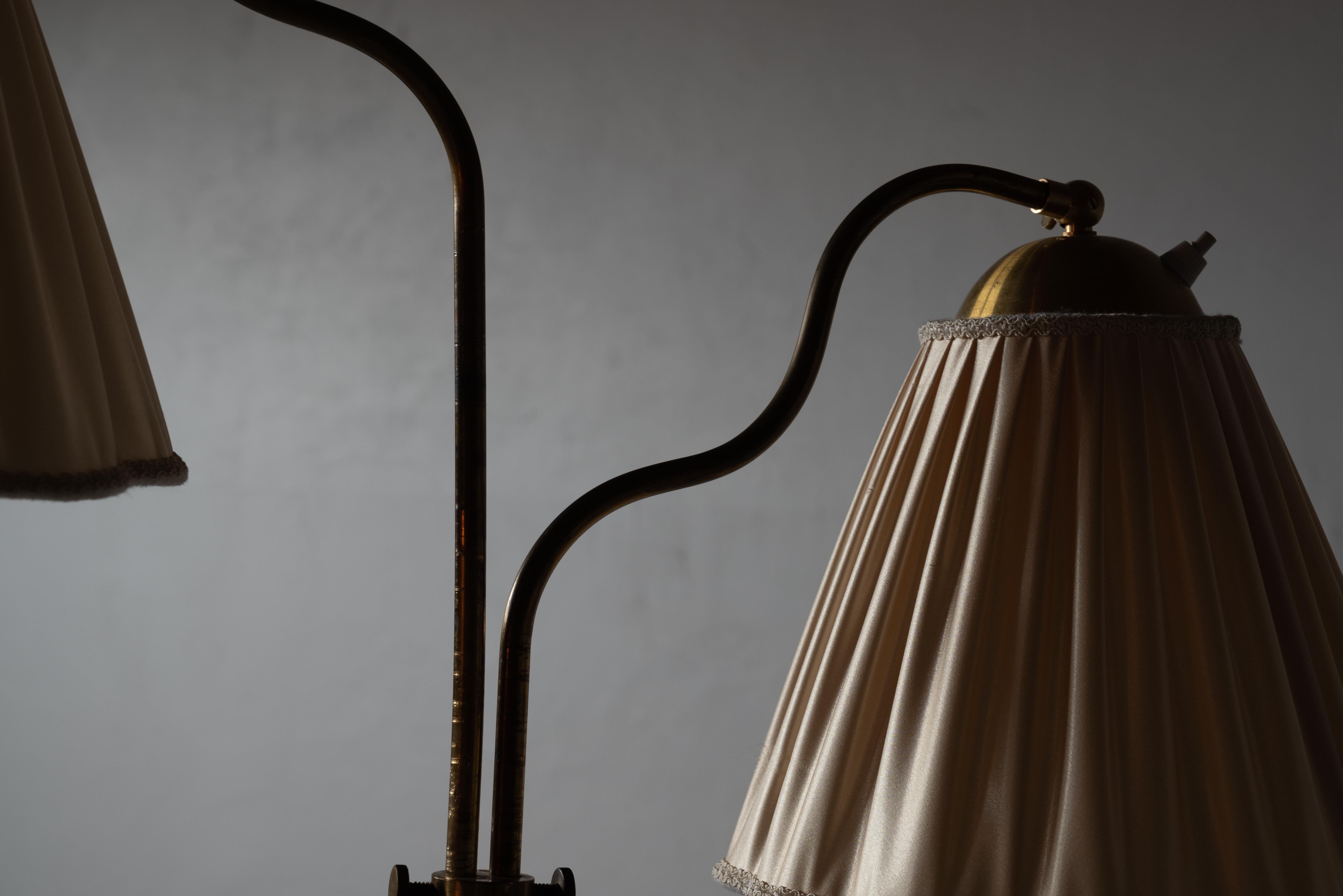 Swedish, Adjustable Organic Floor Lamp, Brass, Fabric, Sweden, 1940s 7