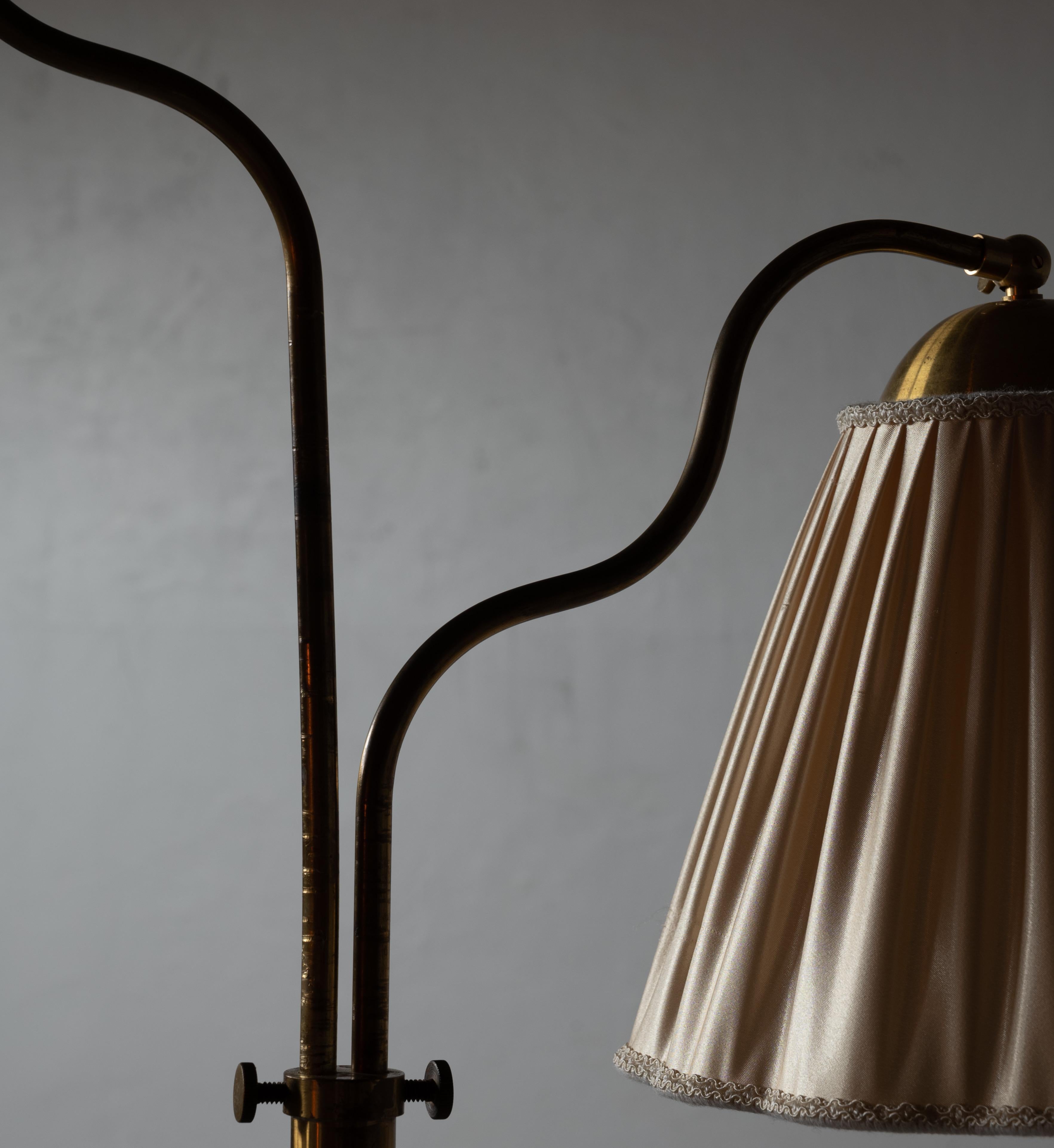 Swedish, Adjustable Organic Floor Lamp, Brass, Fabric, Sweden, 1940s 8