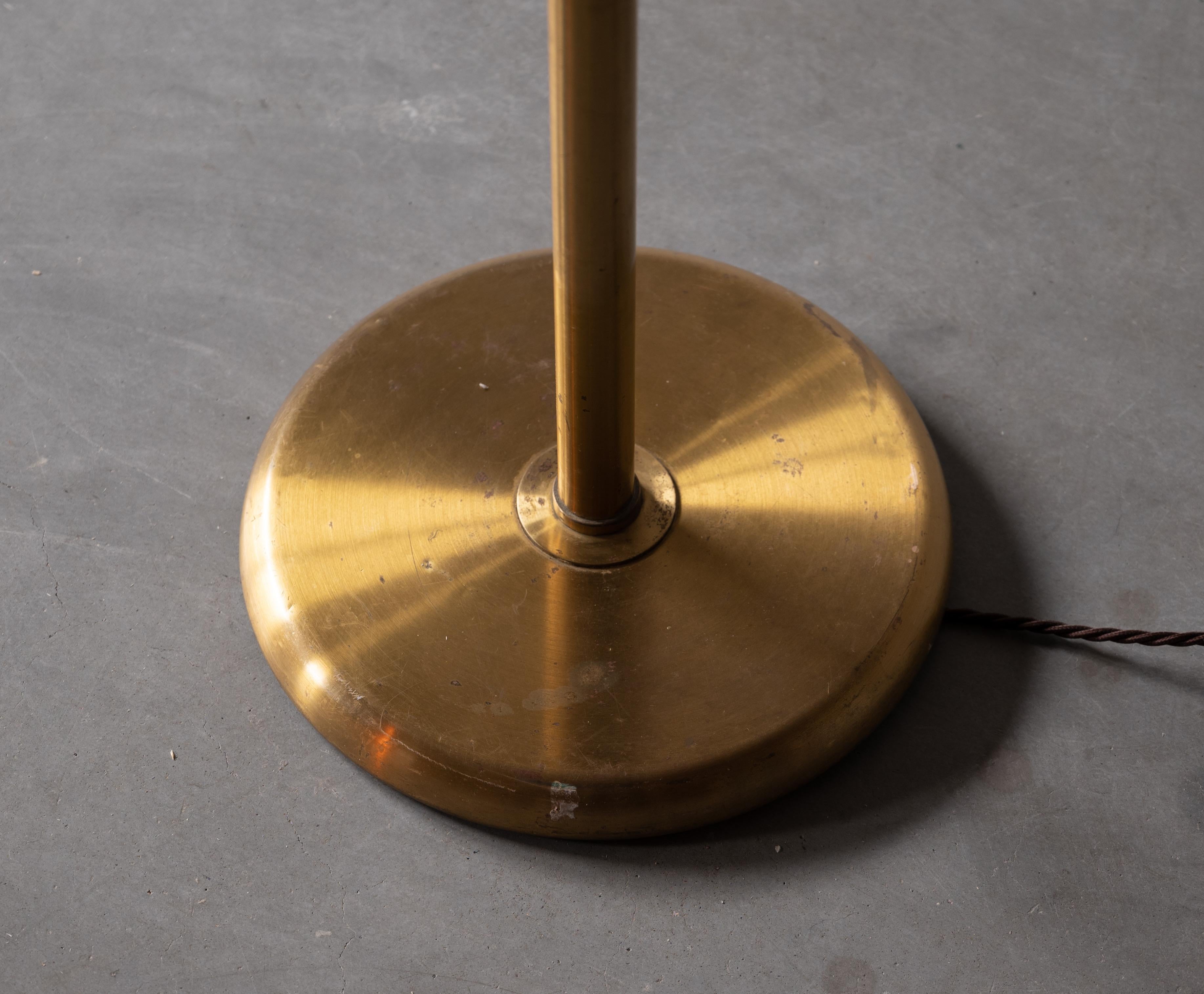 Swedish, Adjustable Organic Floor Lamp, Brass, Fabric, Sweden, 1940s 9