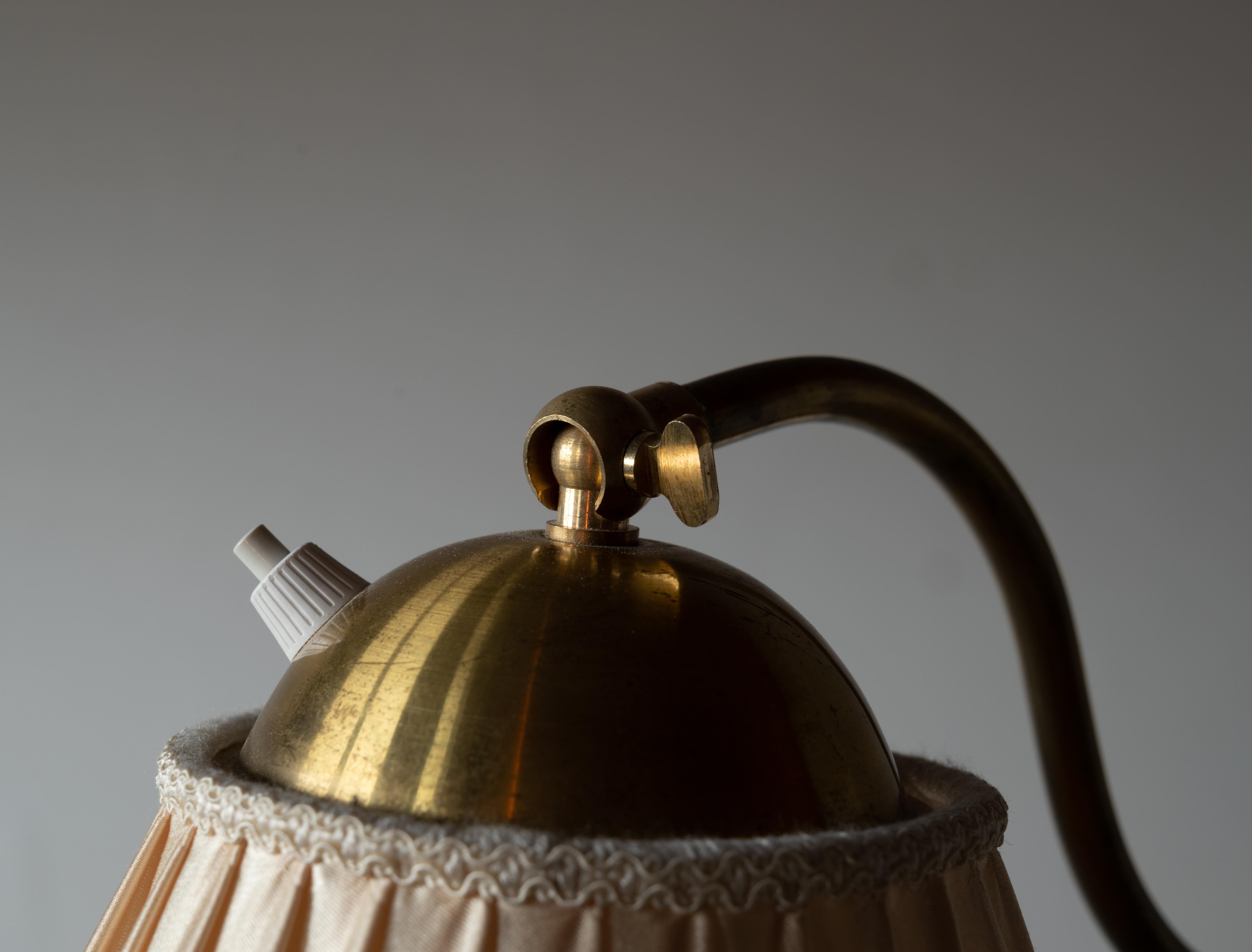 Swedish, Adjustable Organic Floor Lamp, Brass, Fabric, Sweden, 1940s 3