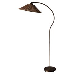 Swedish, Adjustable Organic Floor Lamp, Brass, Fabric, Sweden, 1940s