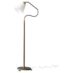 Swedish, Adjustable Organic Floor Lamp, Brass, Fabric, Sweden, 1940s