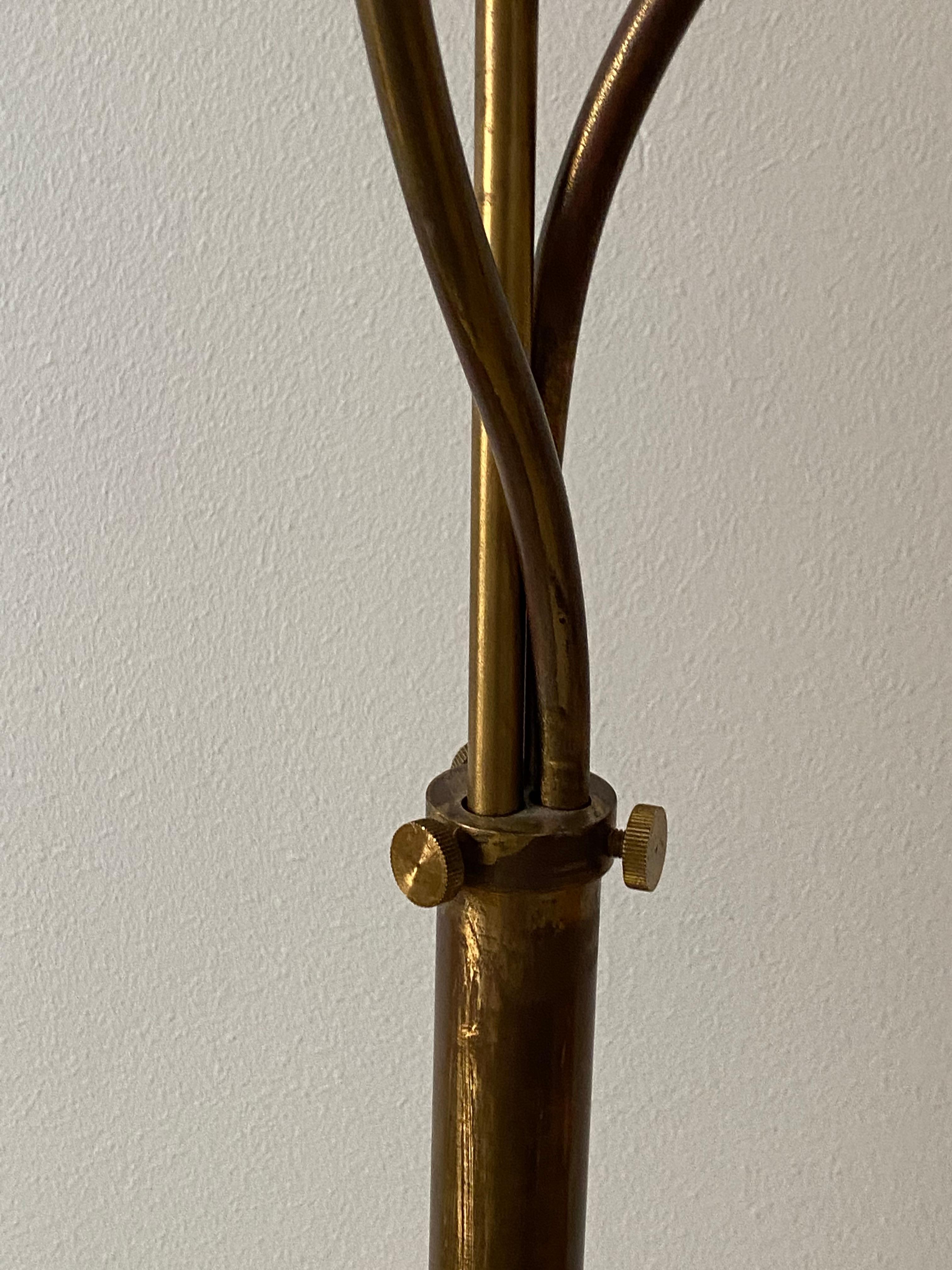 Swedish, Adjustable Organic Floor Lamp, Brass, Wood, Fabric, 1940s 1