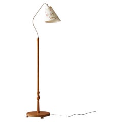 Swedish, Adjustable Organic Floor Lamp, Chrome, Wood, Fabric, Sweden, 1940s