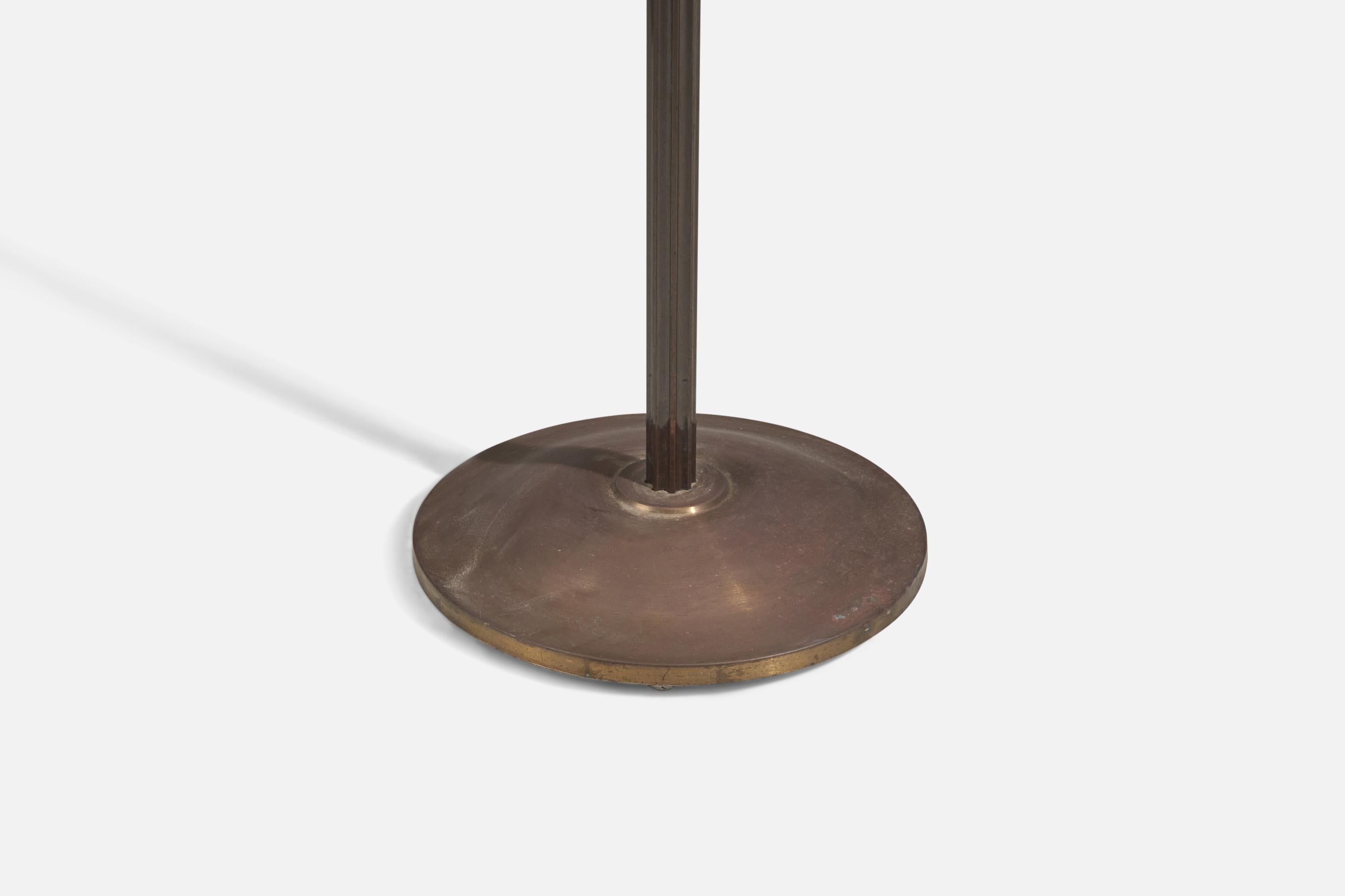 Swedish Designer, Floor Lamp, Brass, Fabric, Sweden, 1940s 1