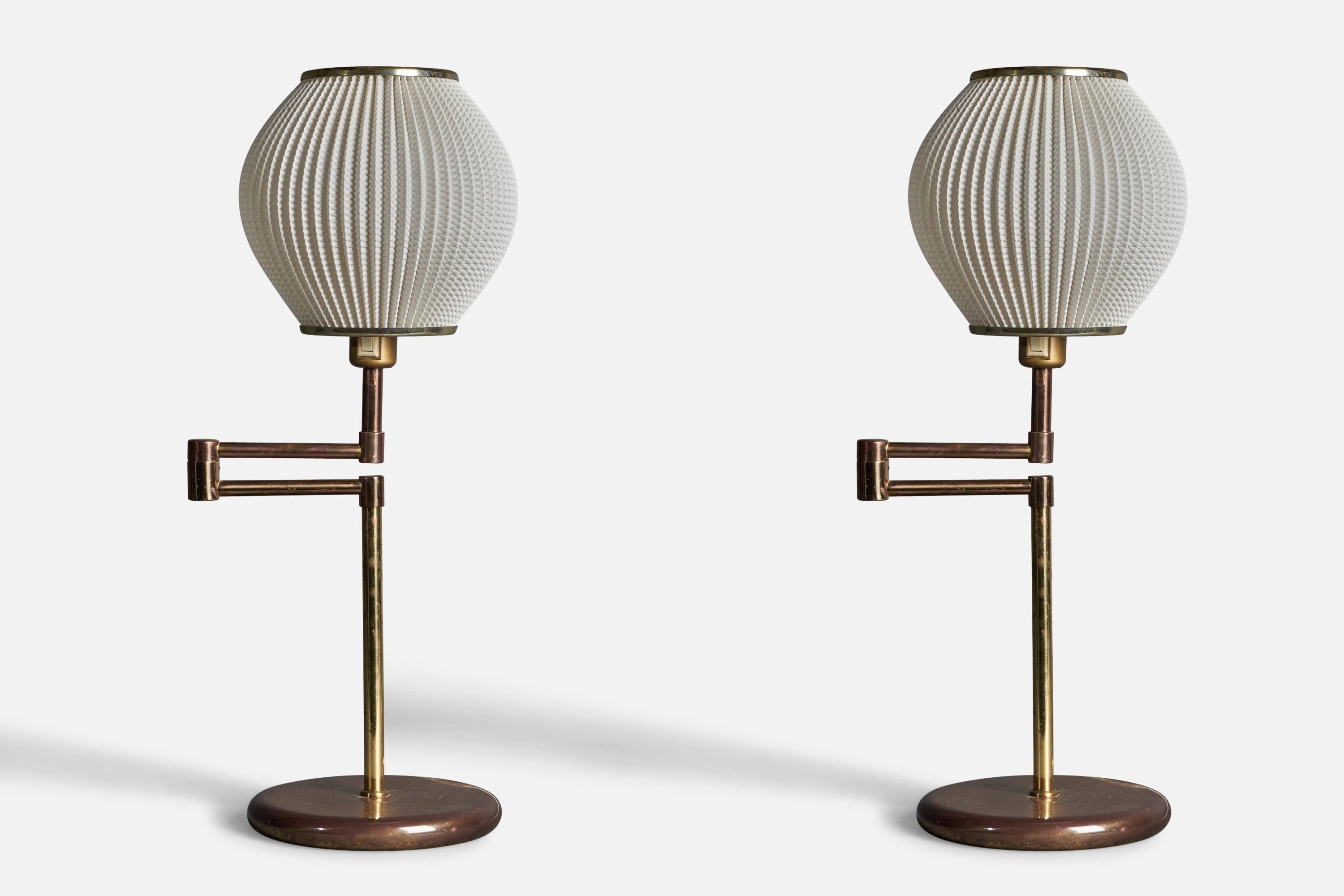 Mid-20th Century Swedish, Adjustable Table Lamps, Brass, Sweden, C. 1960s