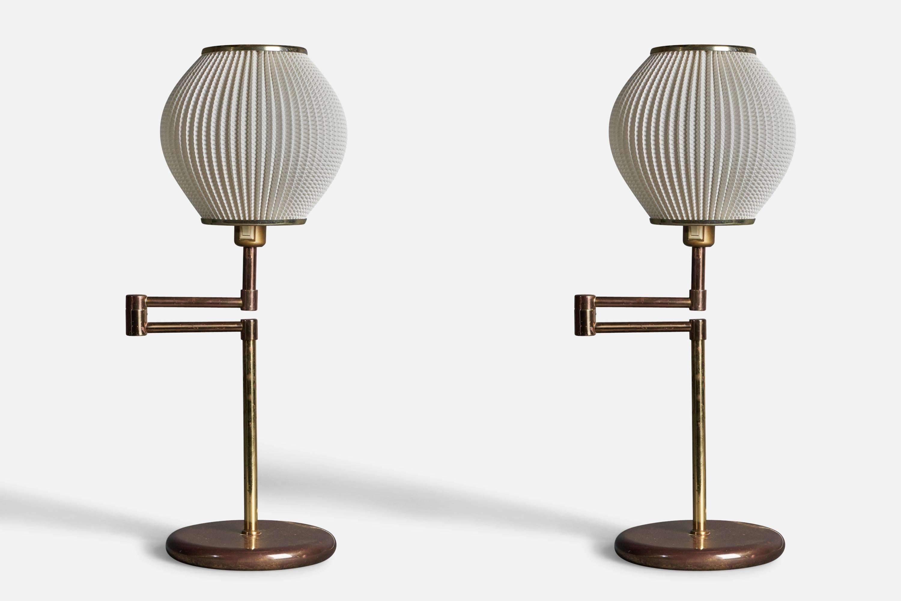 Mid-20th Century Swedish, Adjustable Table Lamps, Brass, Sweden, C. 1960s For Sale