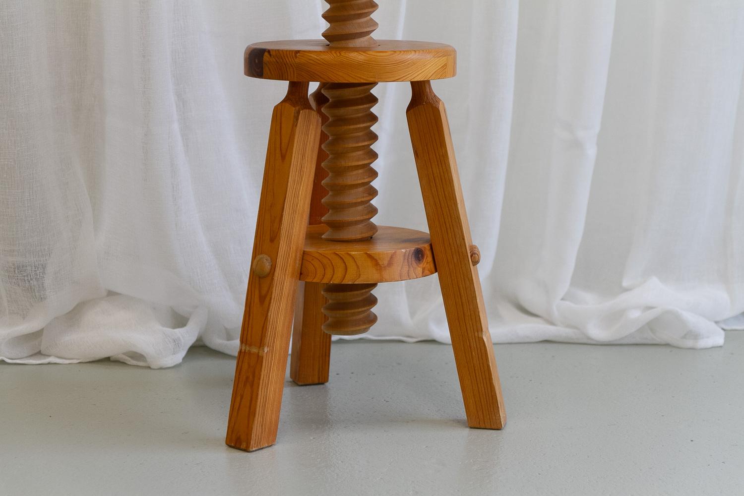 Scandinavian Modern Swedish Adjustable Tripod Pine Stool, 1960s. For Sale
