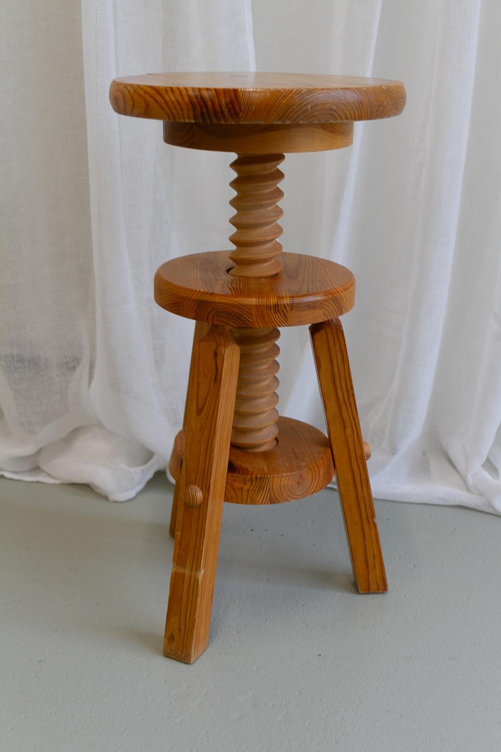Mid-20th Century Swedish Adjustable Tripod Pine Stool, 1960s. For Sale