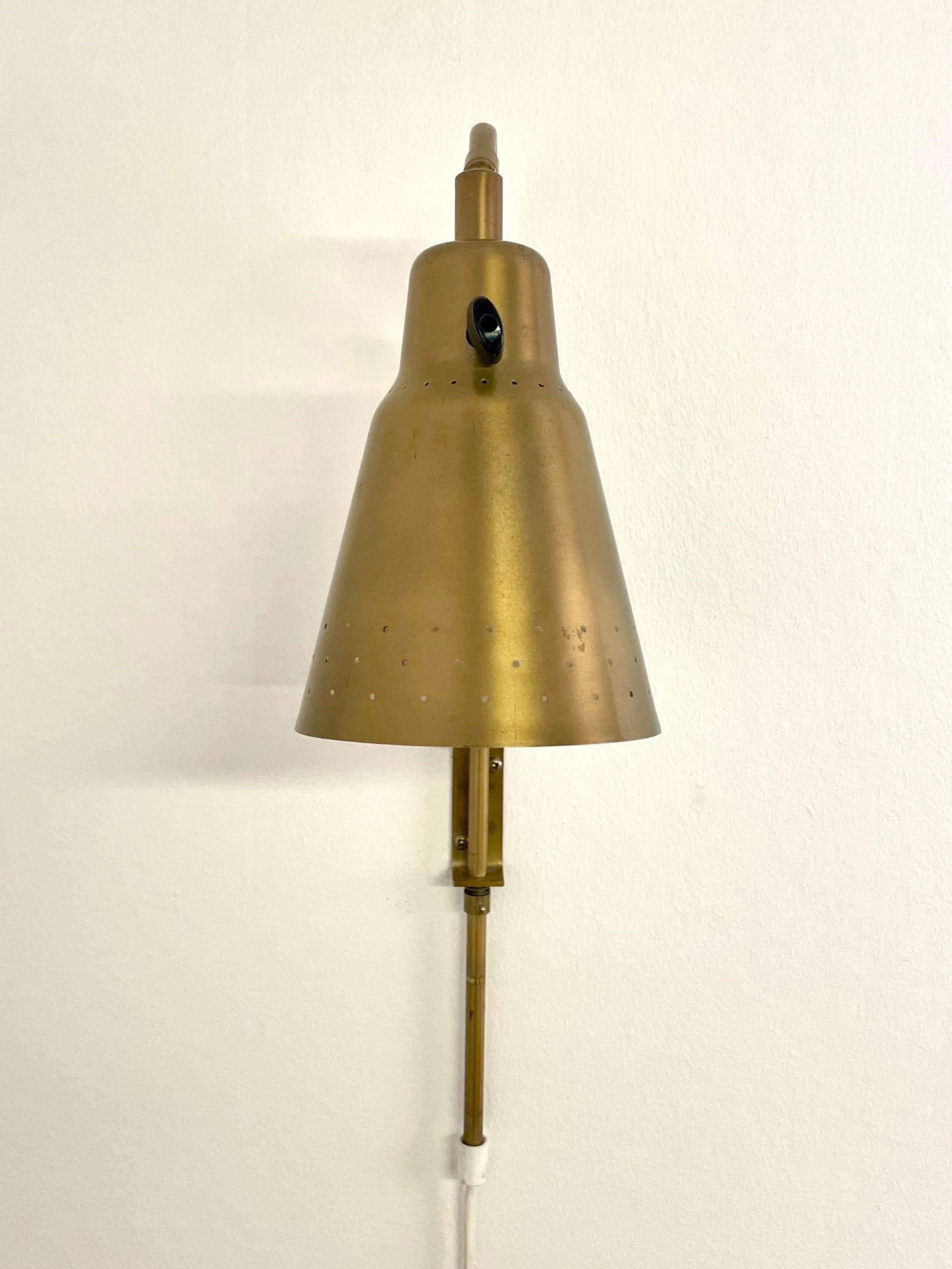 Scandinavian Modern Alf Svensson Swedish Mid-Century Adjustable Wall Sconce SL3 in Perforated Brass For Sale