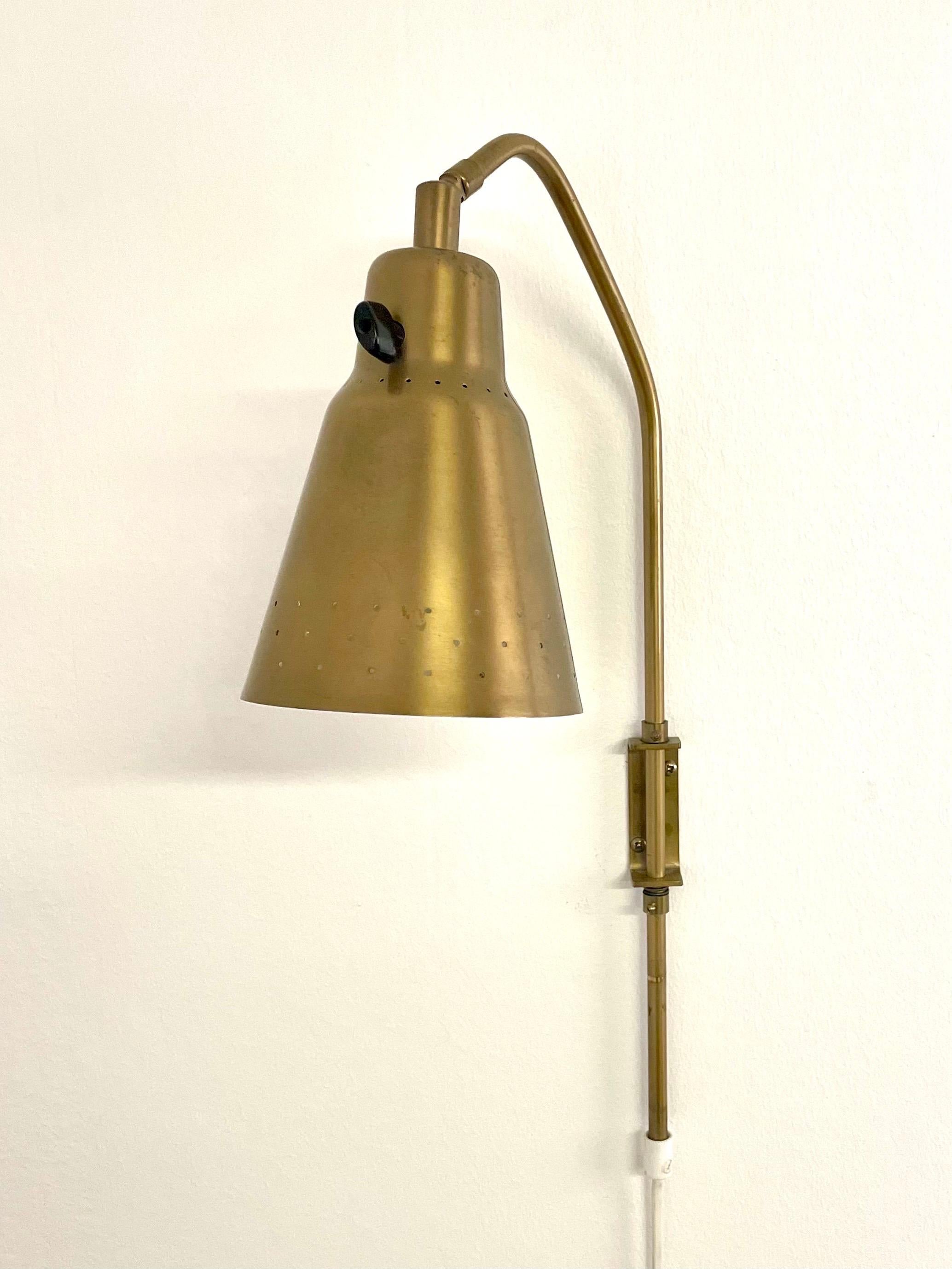 Lacquered Alf Svensson Swedish Mid-Century Adjustable Wall Sconce SL3 in Perforated Brass For Sale