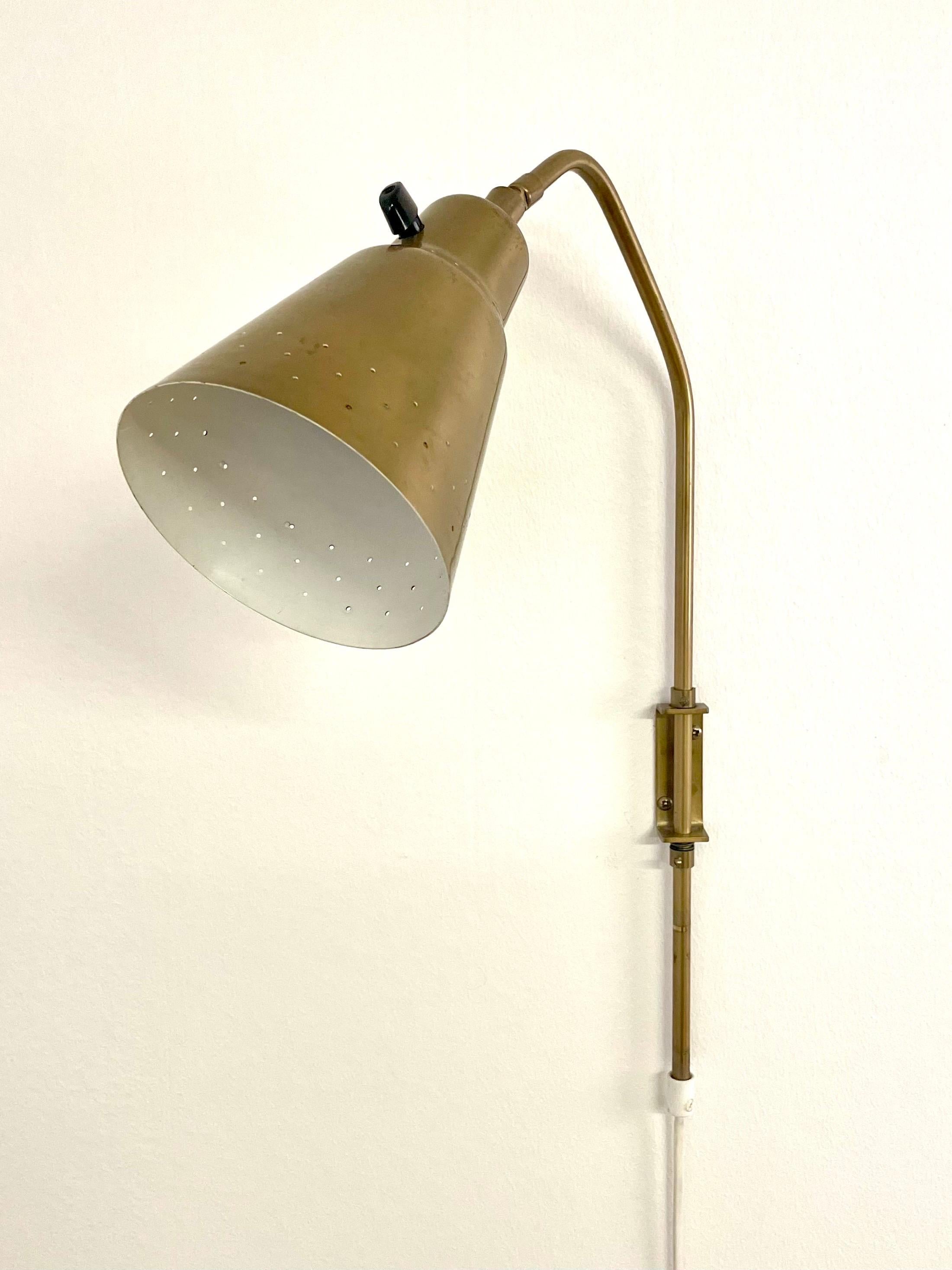 Mid-20th Century Alf Svensson Swedish Mid-Century Adjustable Wall Sconce SL3 in Perforated Brass For Sale