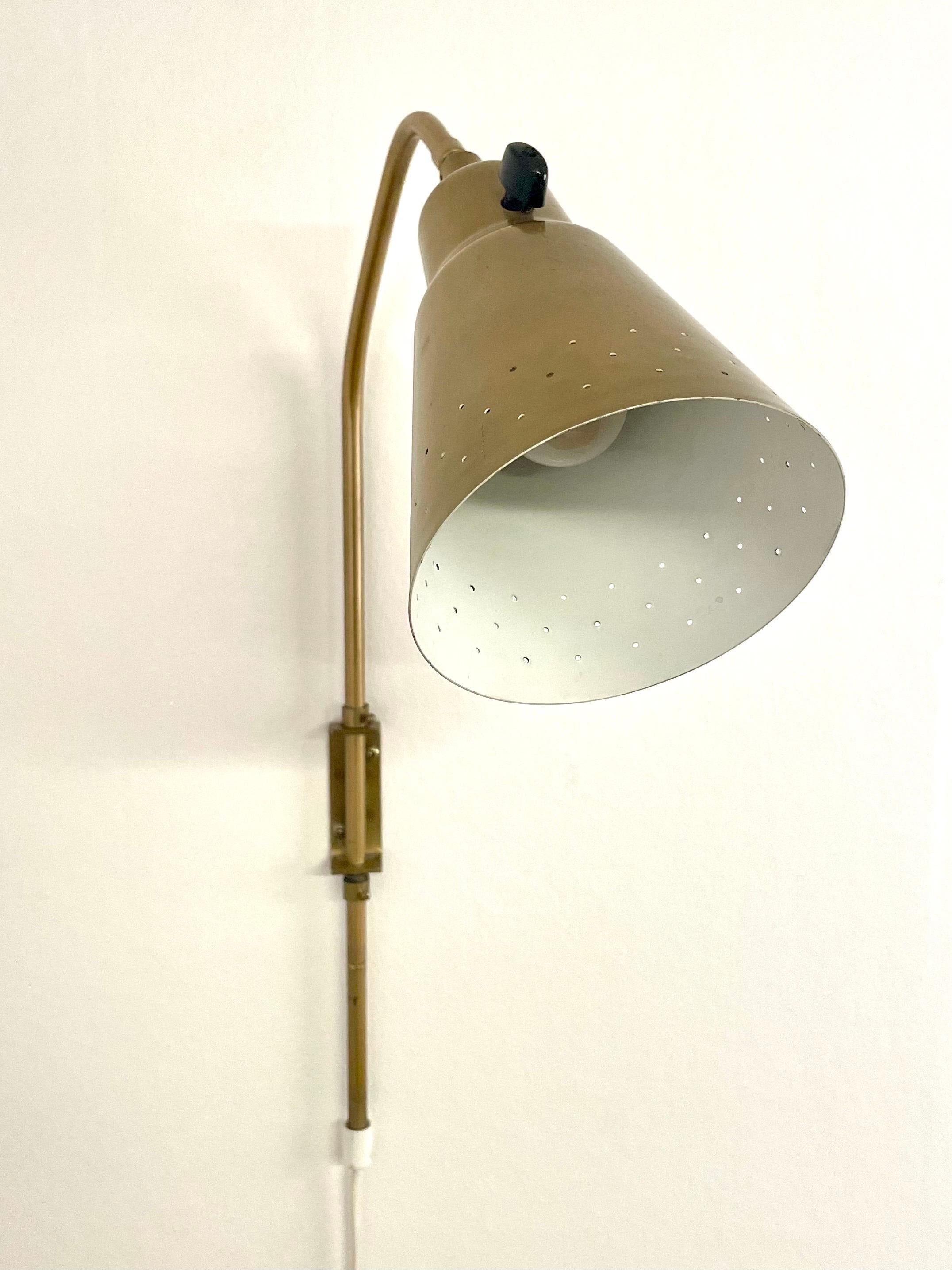 Alf Svensson Swedish Mid-Century Adjustable Wall Sconce SL3 in Perforated Brass For Sale 1
