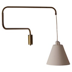 Swedish, Adjustable Wall Light, Brass, Fabric, Sweden, 1950s