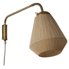 Swedish, Adjustable Wall Light, Brass, Original String Shade, Sweden, 1950s
