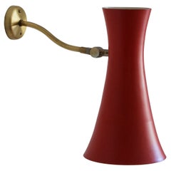 Swedish, Adjustable Wall Light, Brass, Red Lacquered Metal, Sweden, 1950s