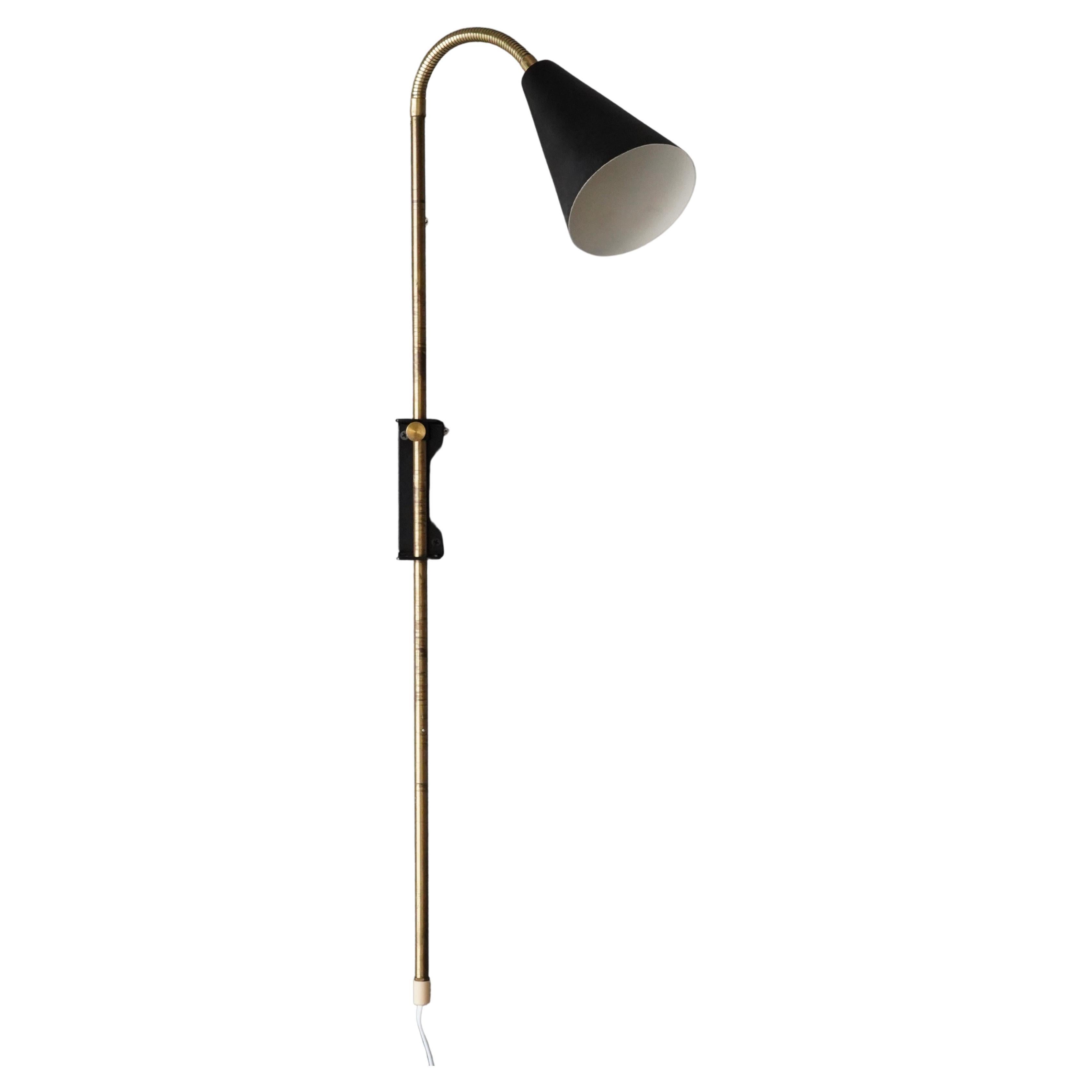Swedish Adjustable Wall Light Task Light Black Lacquer Metal Brass Sweden 1950s For Sale