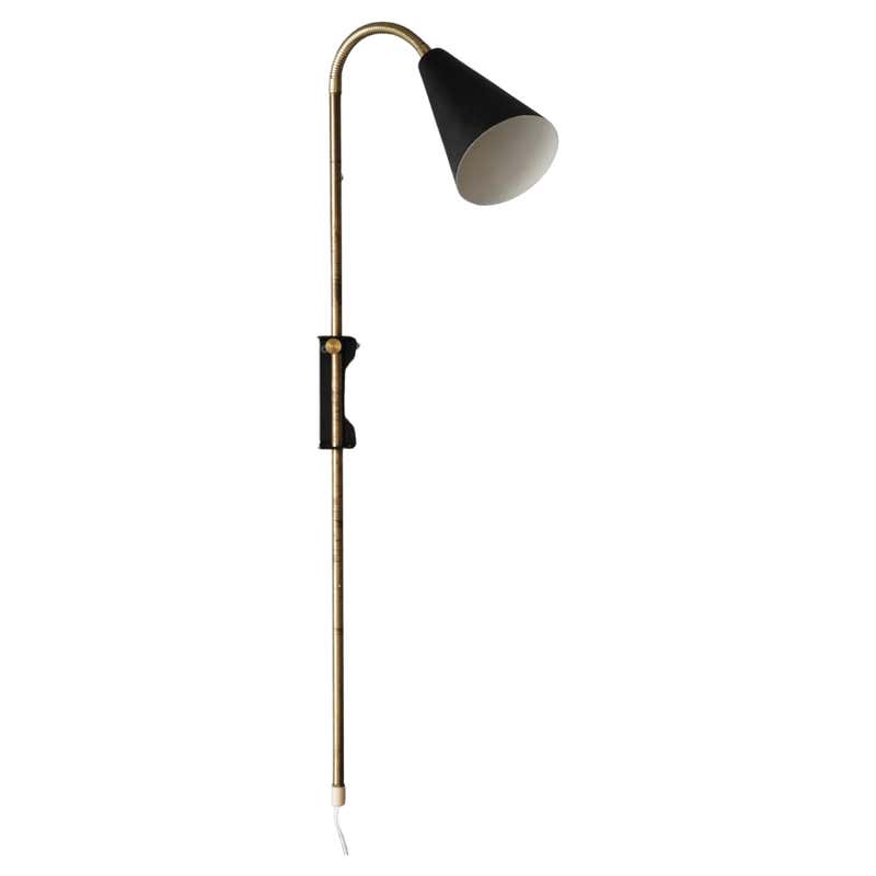 Swedish Adjustable Wall Light Task Light Black Lacquer Metal Brass ...