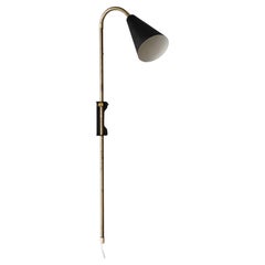 Swedish Adjustable Wall Light Task Light Black Lacquer Metal Brass Sweden 1950s
