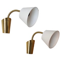 Swedish, Adjustable Wall Lights, Brass, Fabric, Sweden, 1940s