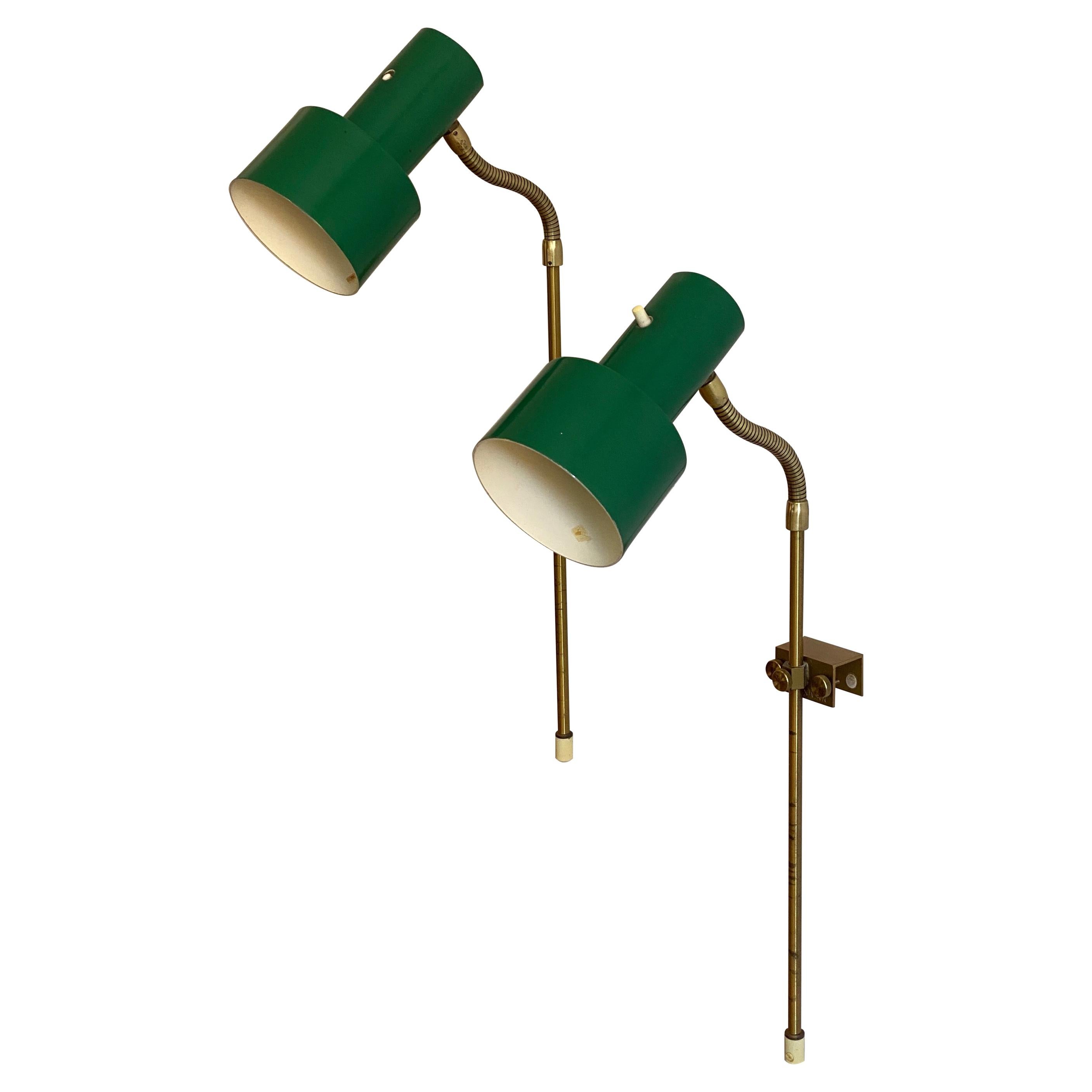 Swedish Adjustable Wall Light Task Light Black Lacquer Metal Brass